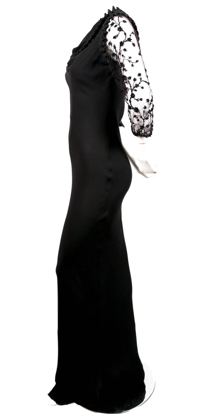Yves Saint Laurent silk mousseline bias cut gown with beading For Sale 1