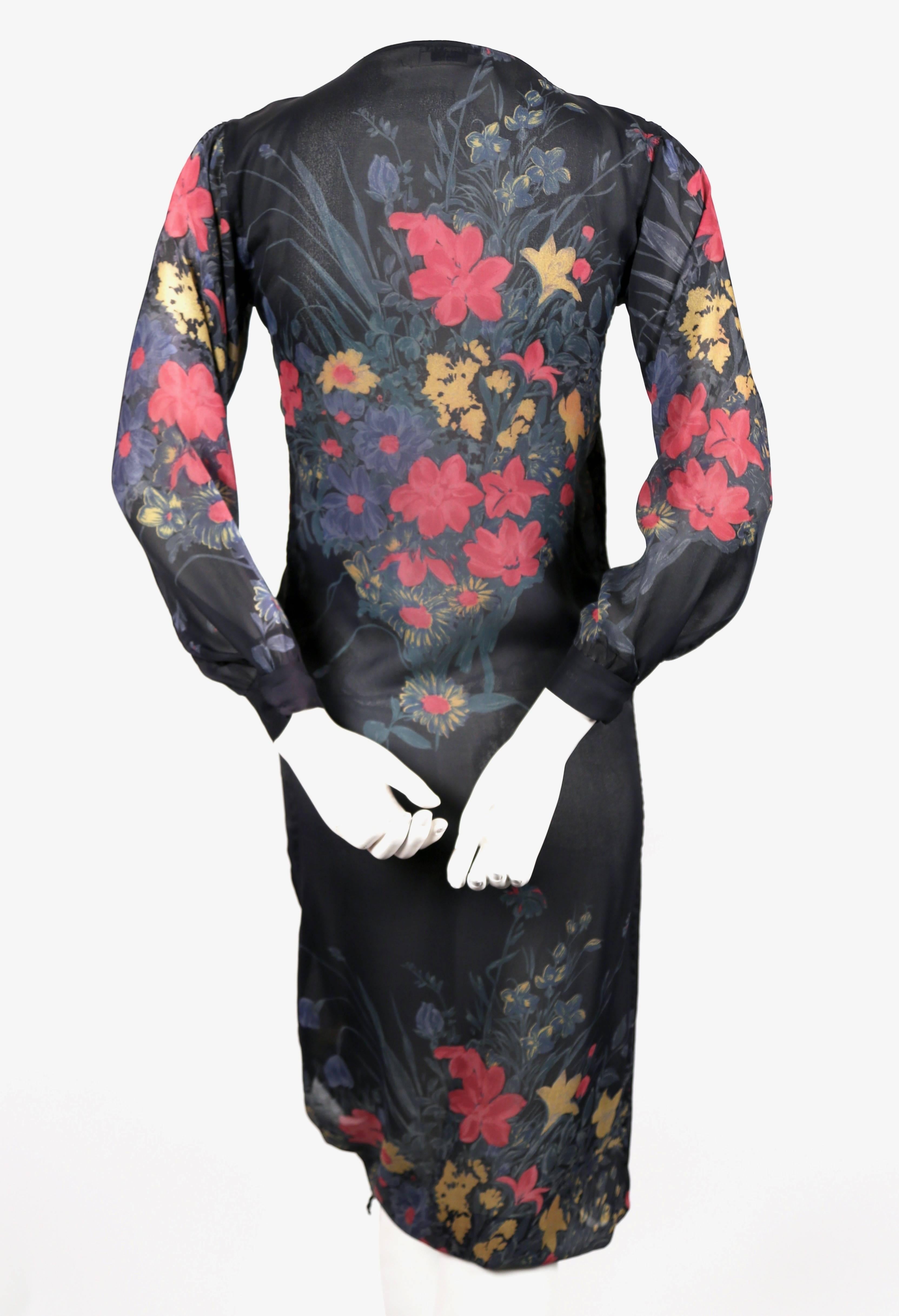 1970's SONIA RYKIEL sheer floral silk dress with drawstring hemline In Good Condition In San Fransisco, CA