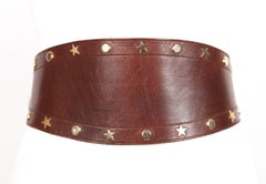 brown leather wide belt with star and circular gilt studs, 1980s