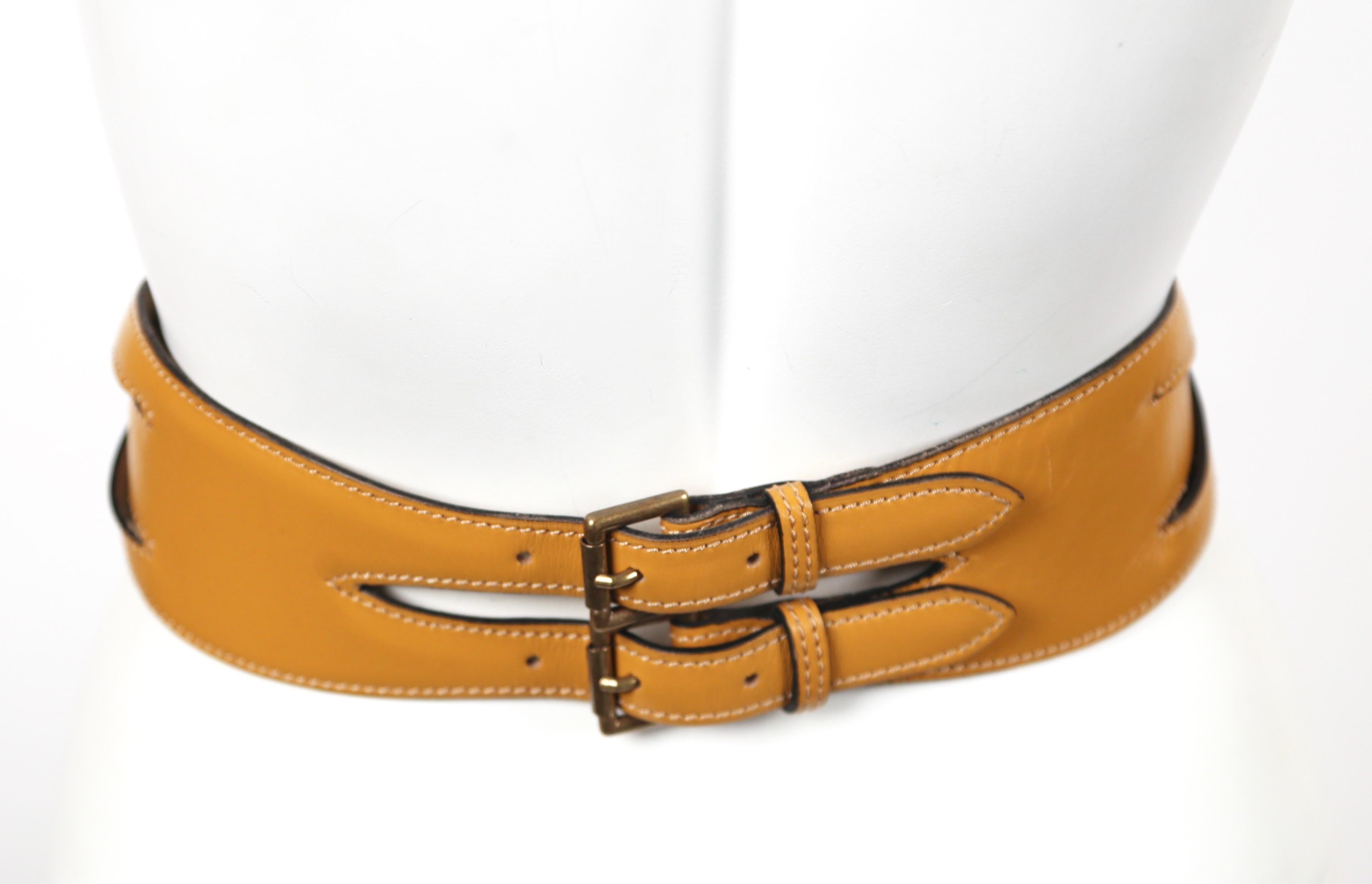 Orange 1990 AZZEDINE ALAIA tan leather runway belt 
