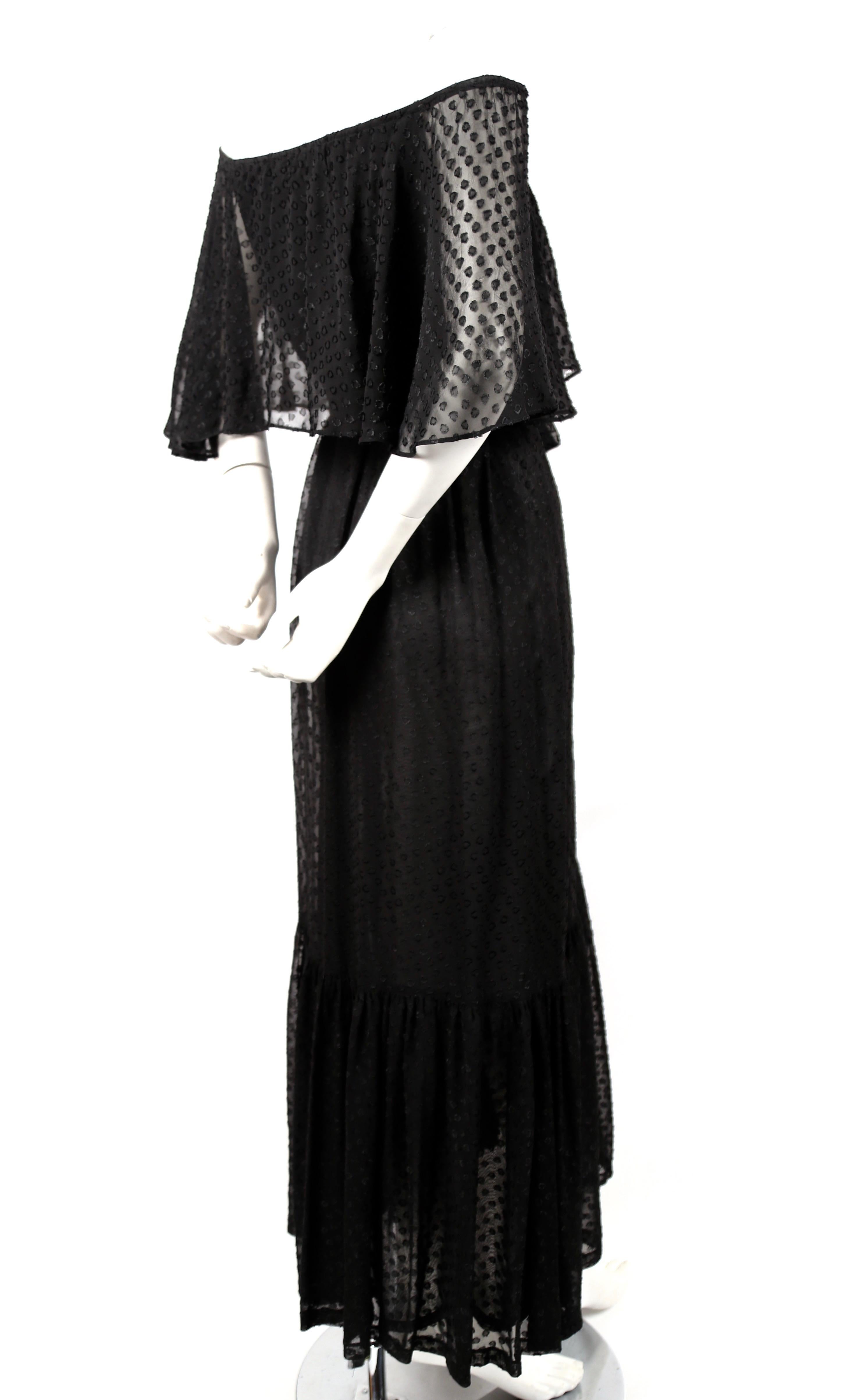 Black Yves Saint Laurent black off-the-shoulder peasant dress, 1970s