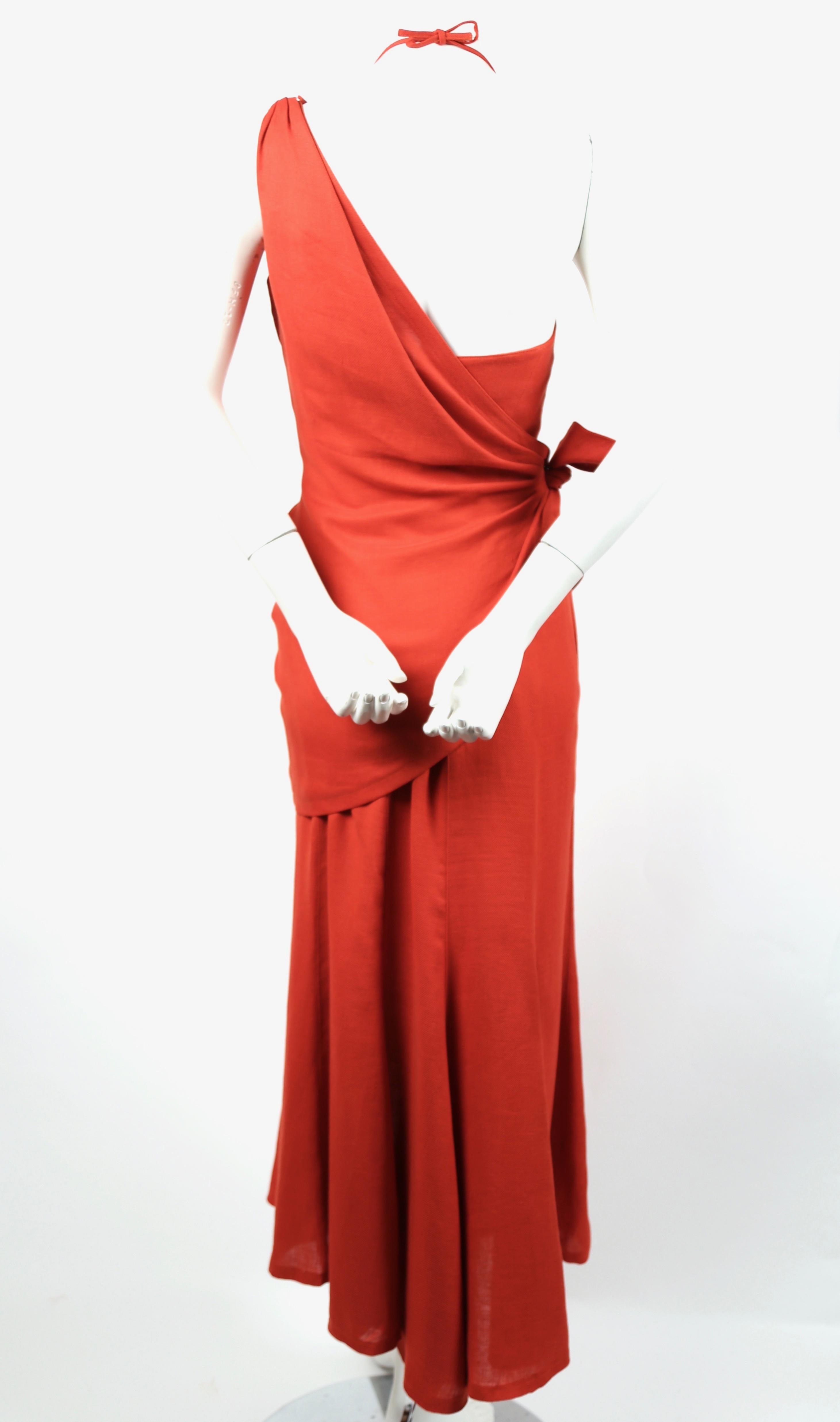Thierry Mugler terra cotta linen dress with asymmetrical wrap, 1990s  In Good Condition In San Fransisco, CA