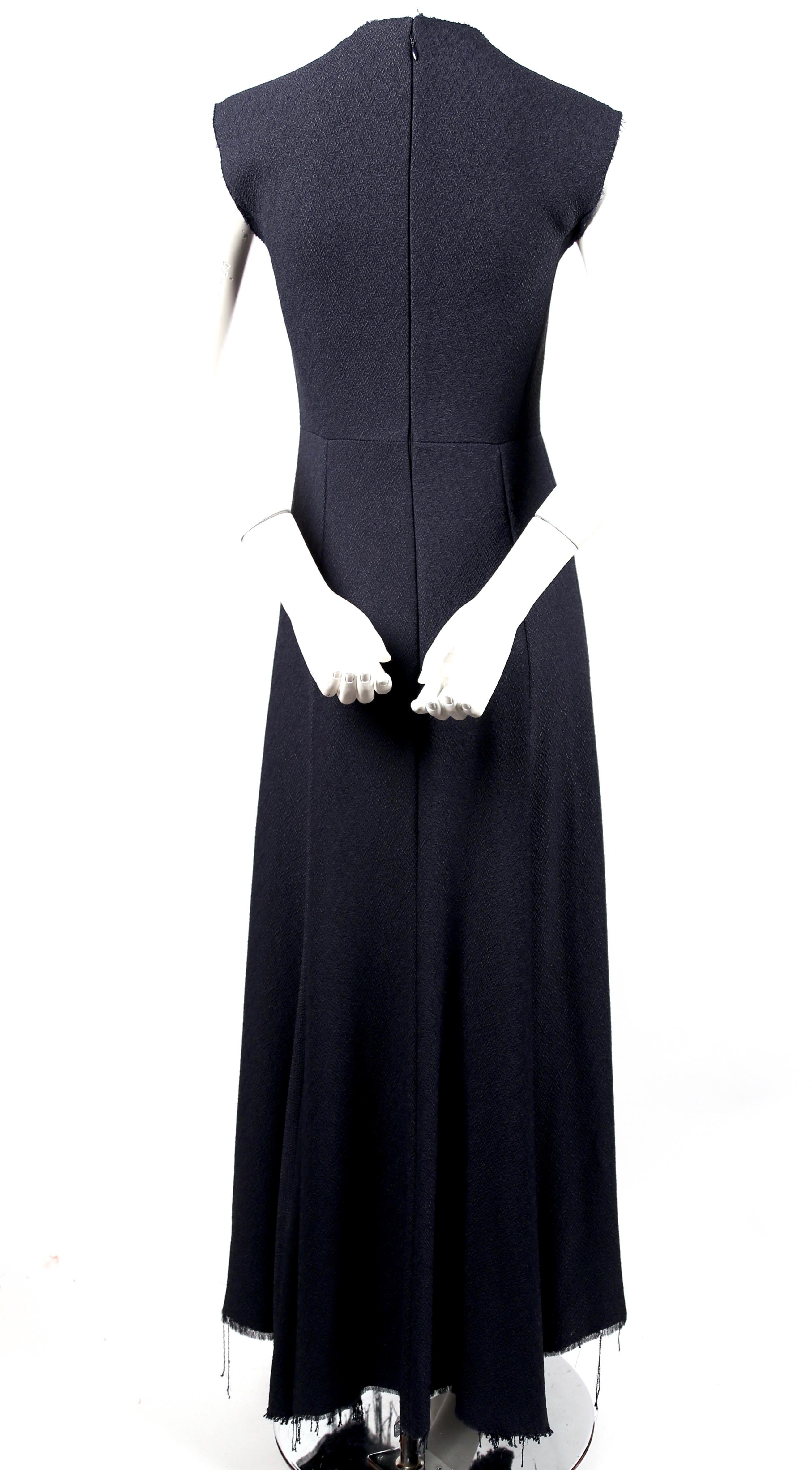 Black Celine by Phoebe Philo navy runway dress with fringed hemline