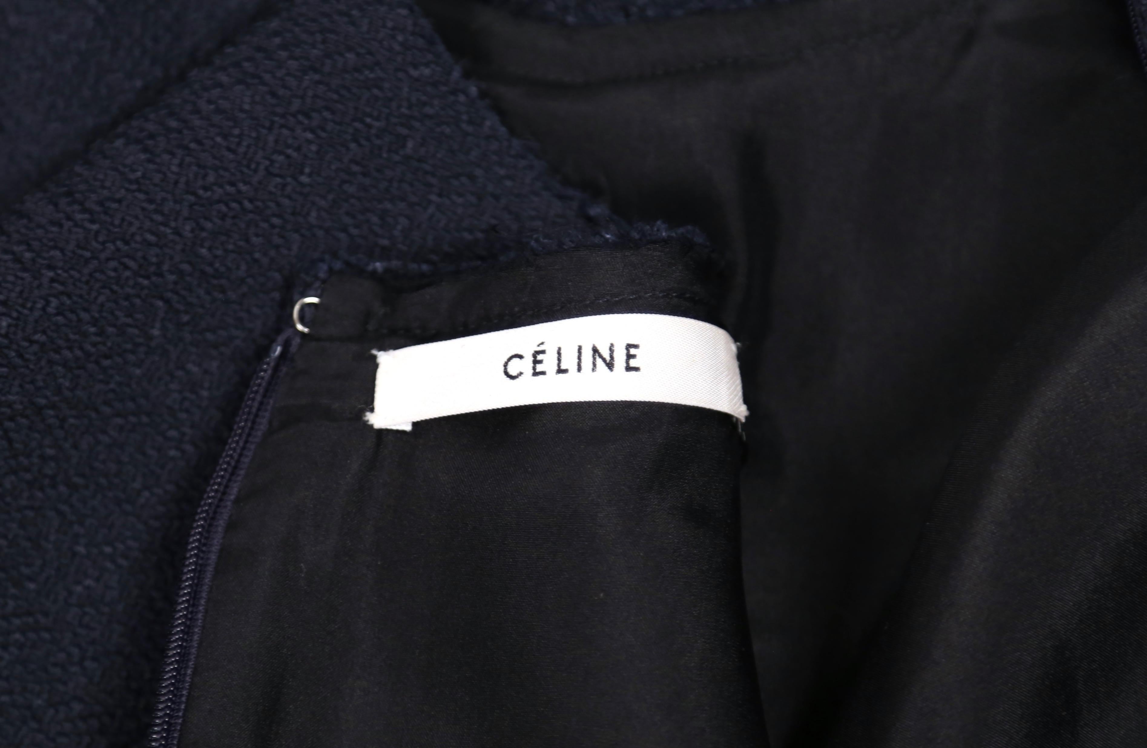 Women's Celine by Phoebe Philo navy runway dress with fringed hemline