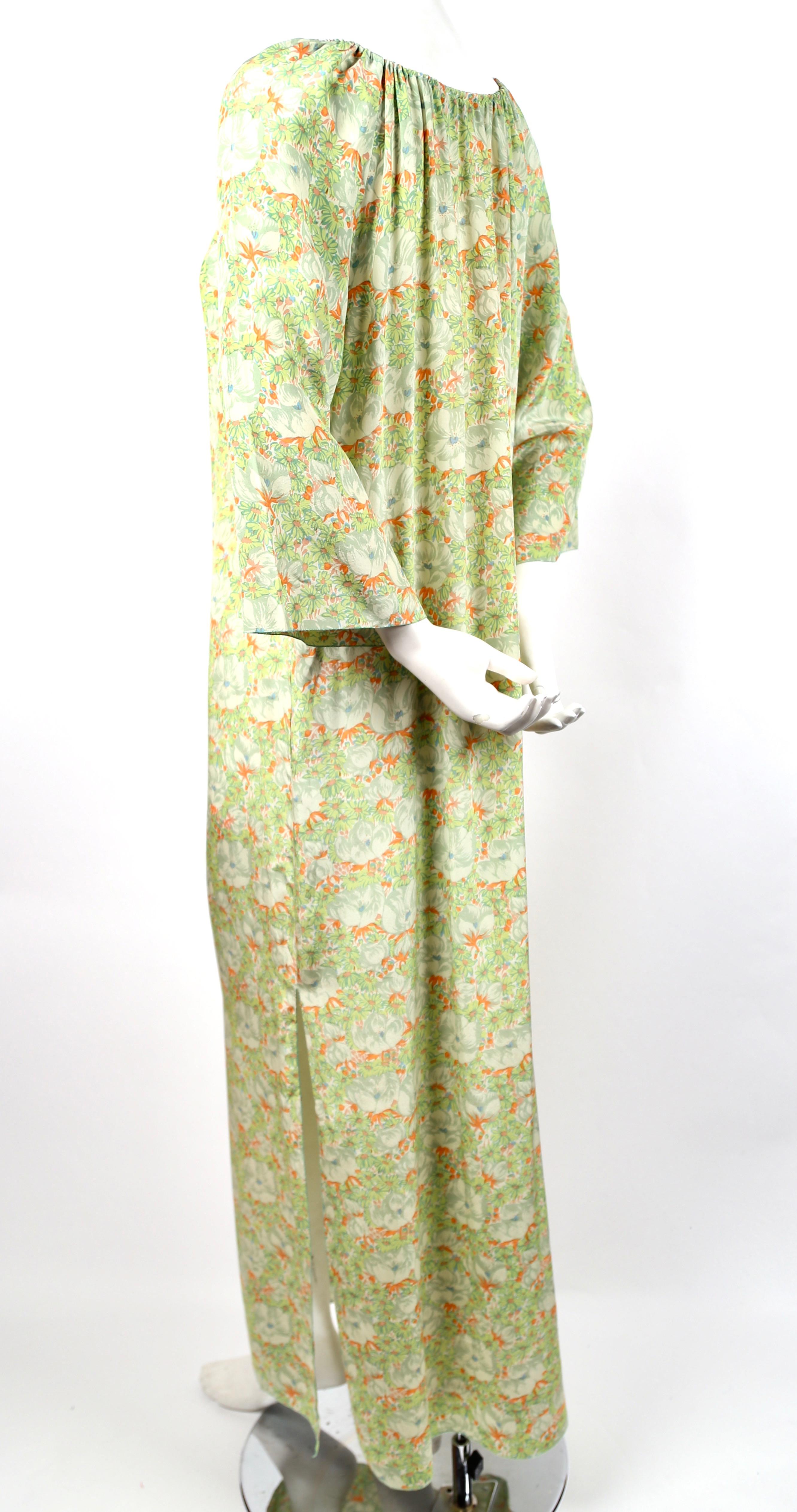 1970's CHRISTIAN DIOR floral printed silk caftan dress In Good Condition In San Fransisco, CA