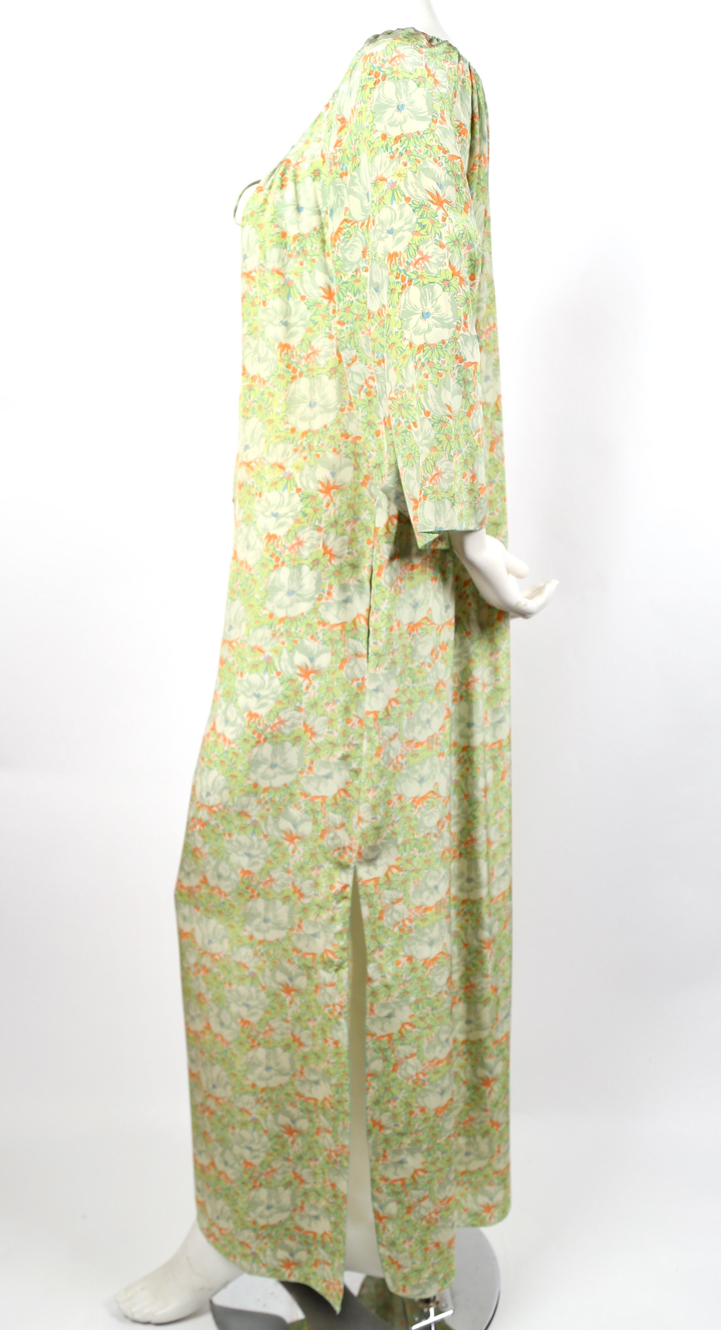 Beige 1970's CHRISTIAN DIOR floral printed silk caftan dress