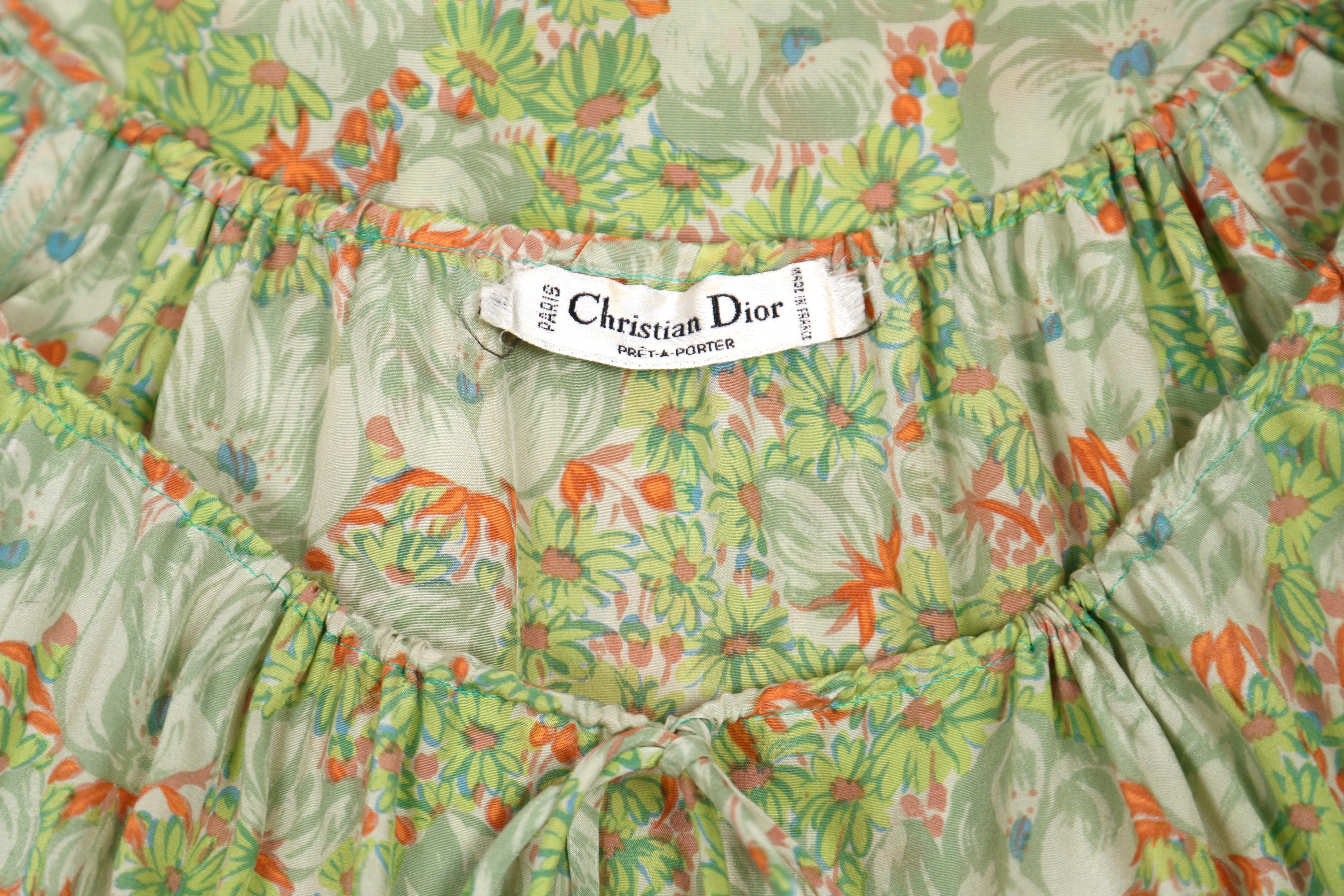 1970's CHRISTIAN DIOR floral printed silk caftan dress 1