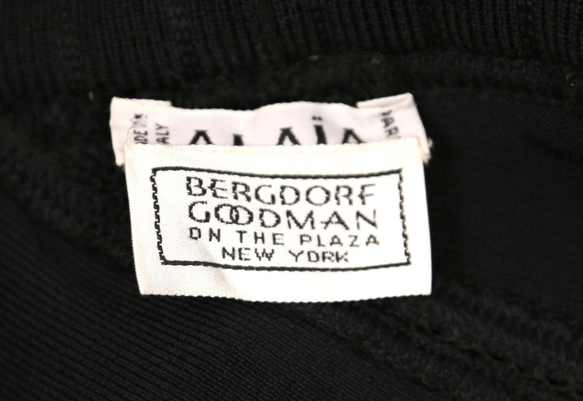 1992 AZZEDINE ALAIA black pointelle knit skirt with spiral seams & flounced hem 1