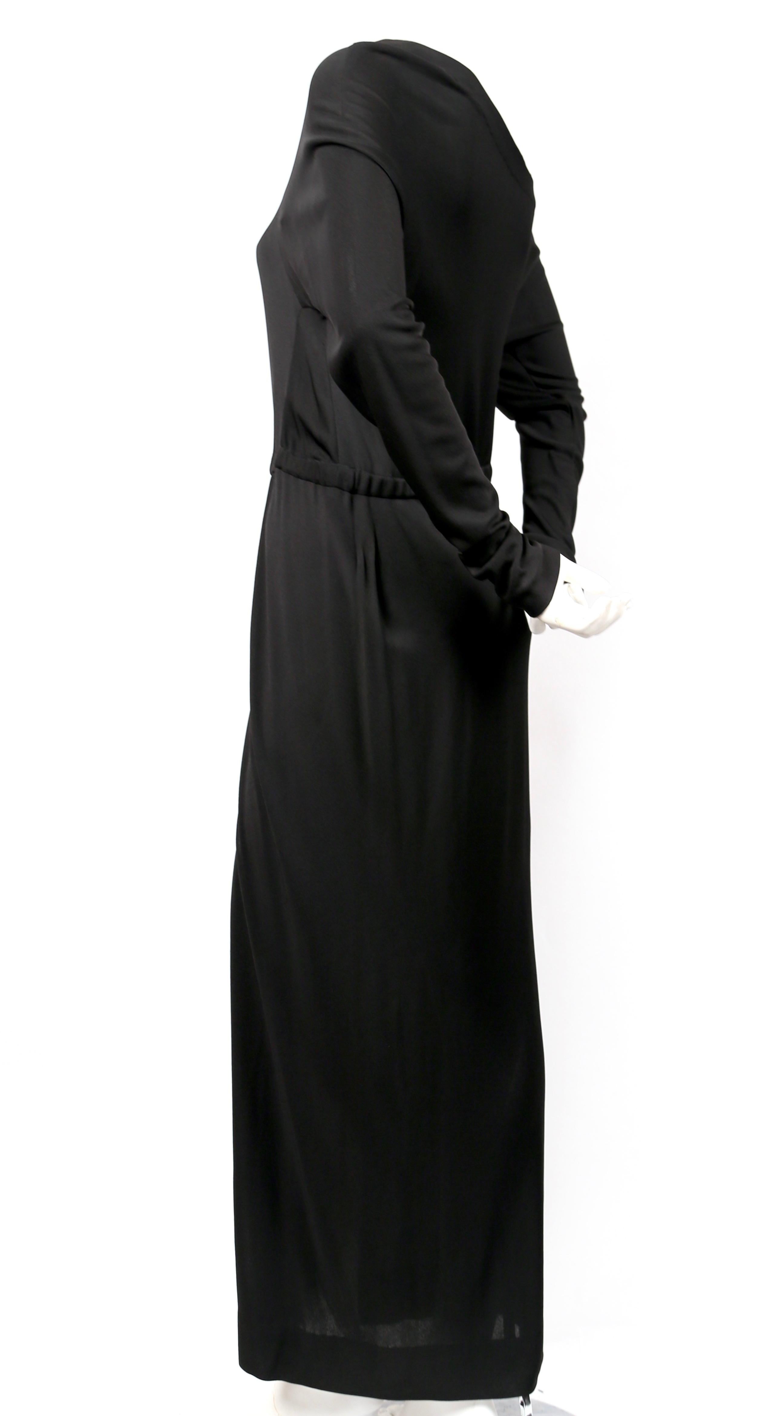 Black 1970's HALSTON silk jersey gown with asymmetrical cut
