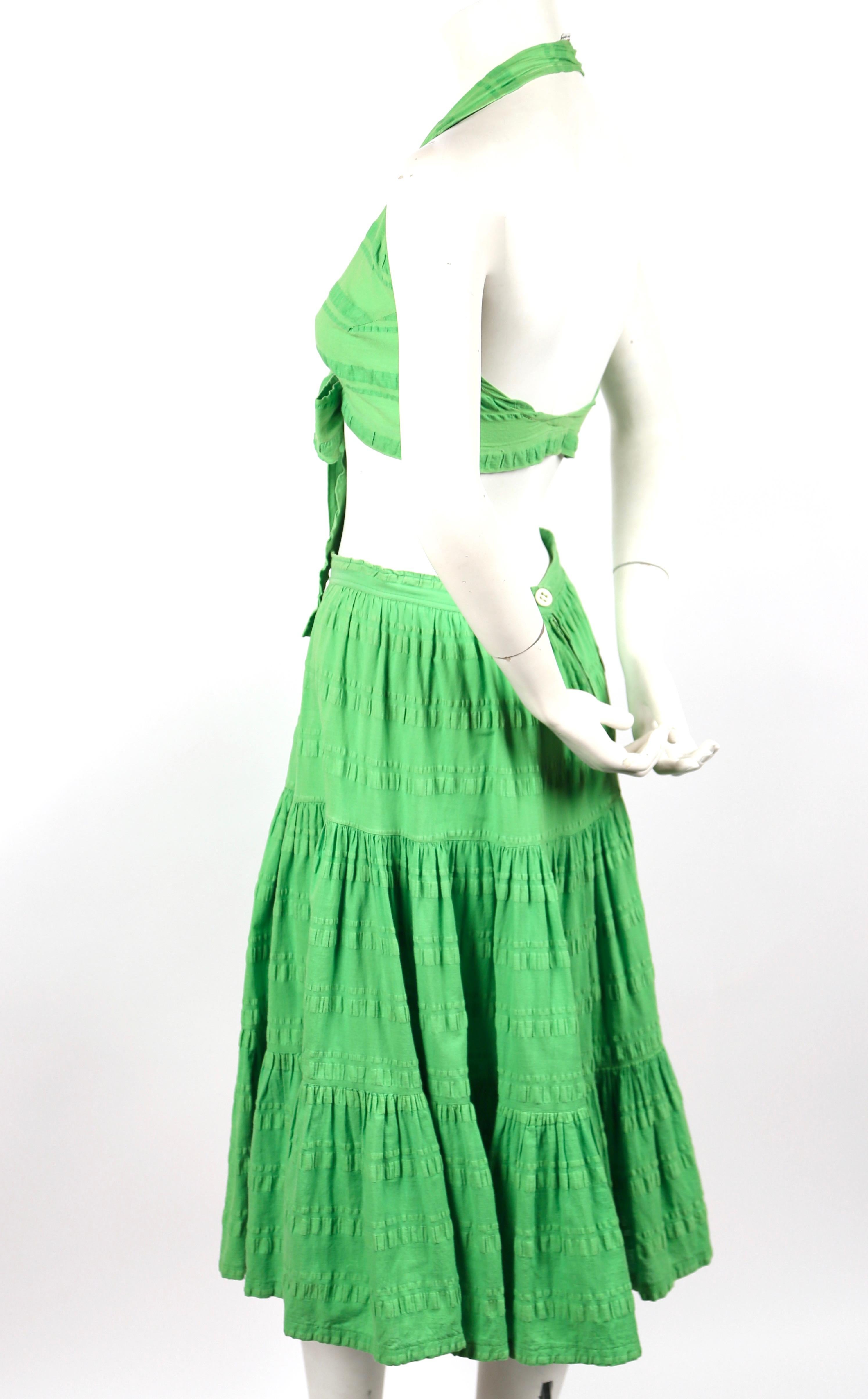 Green Yves Saint Laurent lime green crop top and tiered skirt, 1970s 