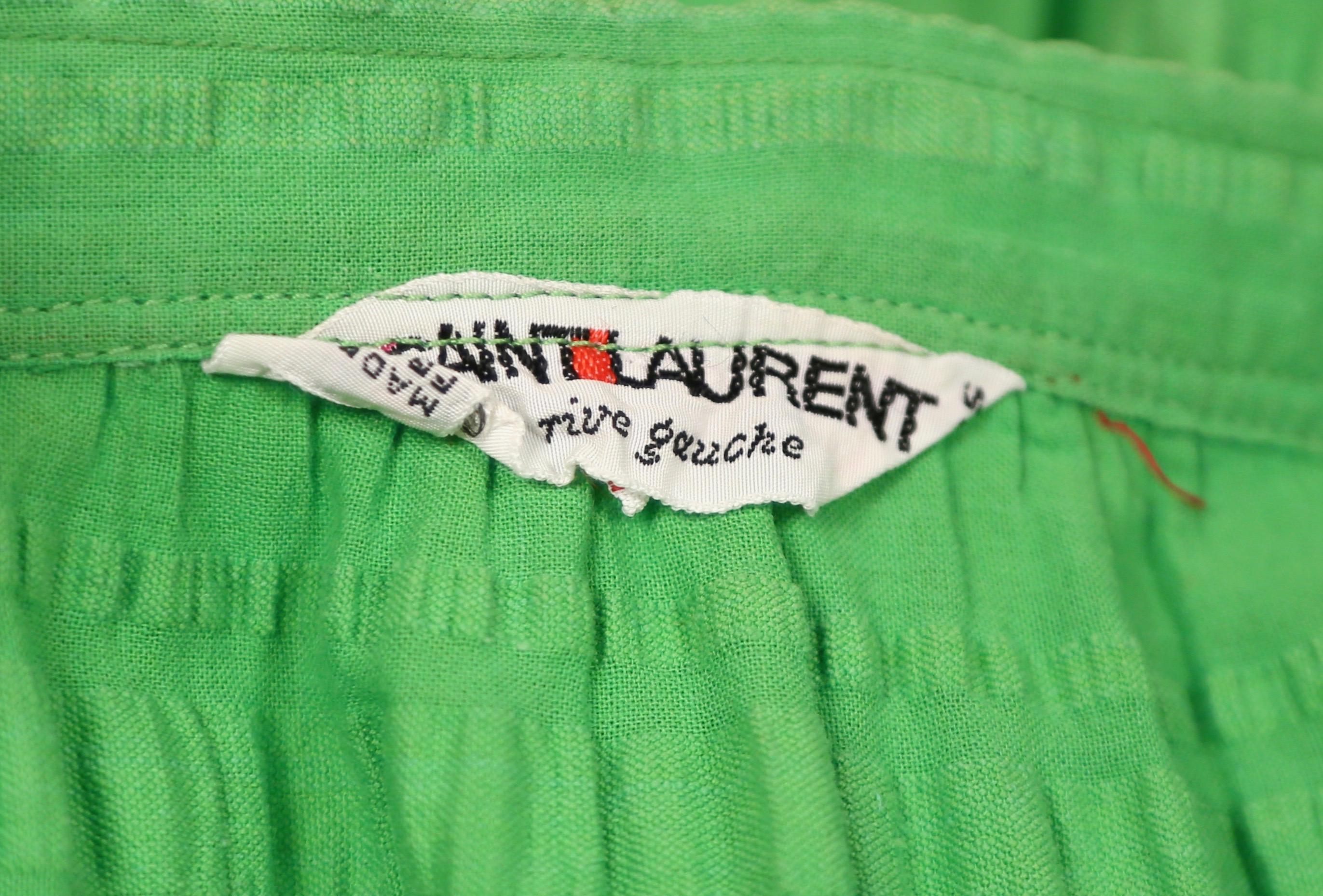 Yves Saint Laurent lime green crop top and tiered skirt, 1970s  1