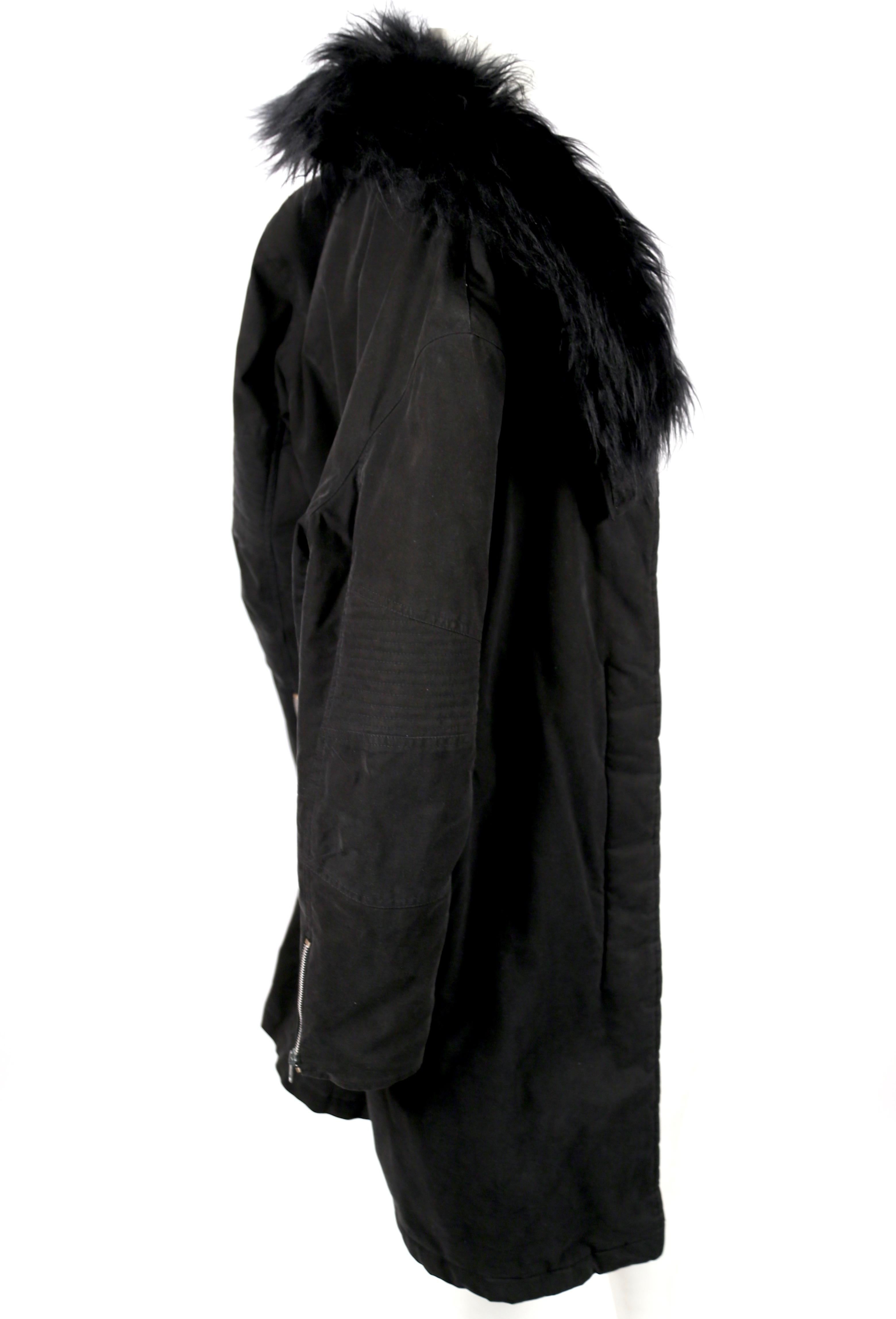Women's or Men's Helmut Lang vintage black astro biker coat with bondage straps, 1999 