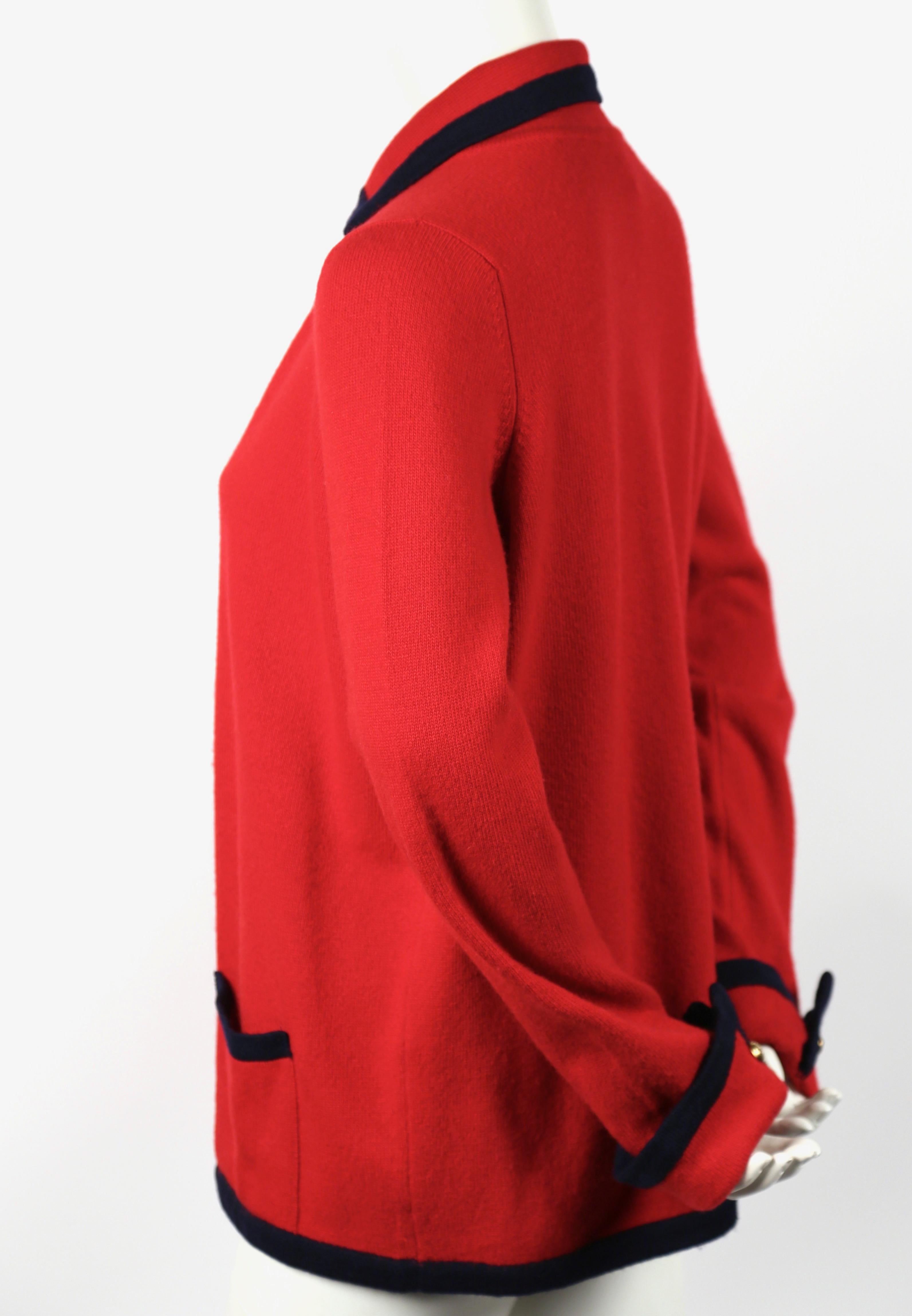 Red Chanel red and navy cashmere cardigan sweater, 1980s 