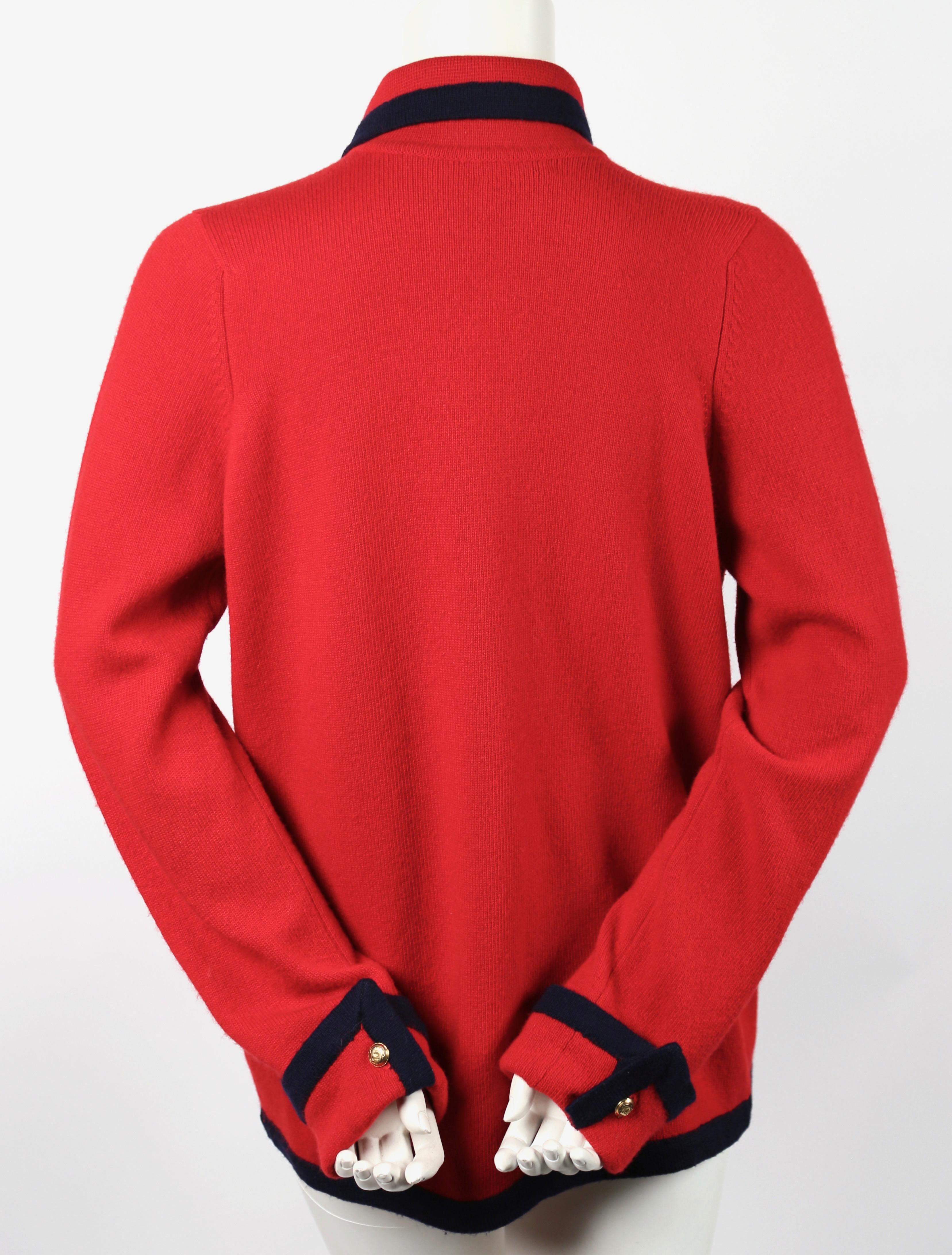 Chanel red and navy cashmere cardigan sweater, 1980s  In Good Condition In San Fransisco, CA