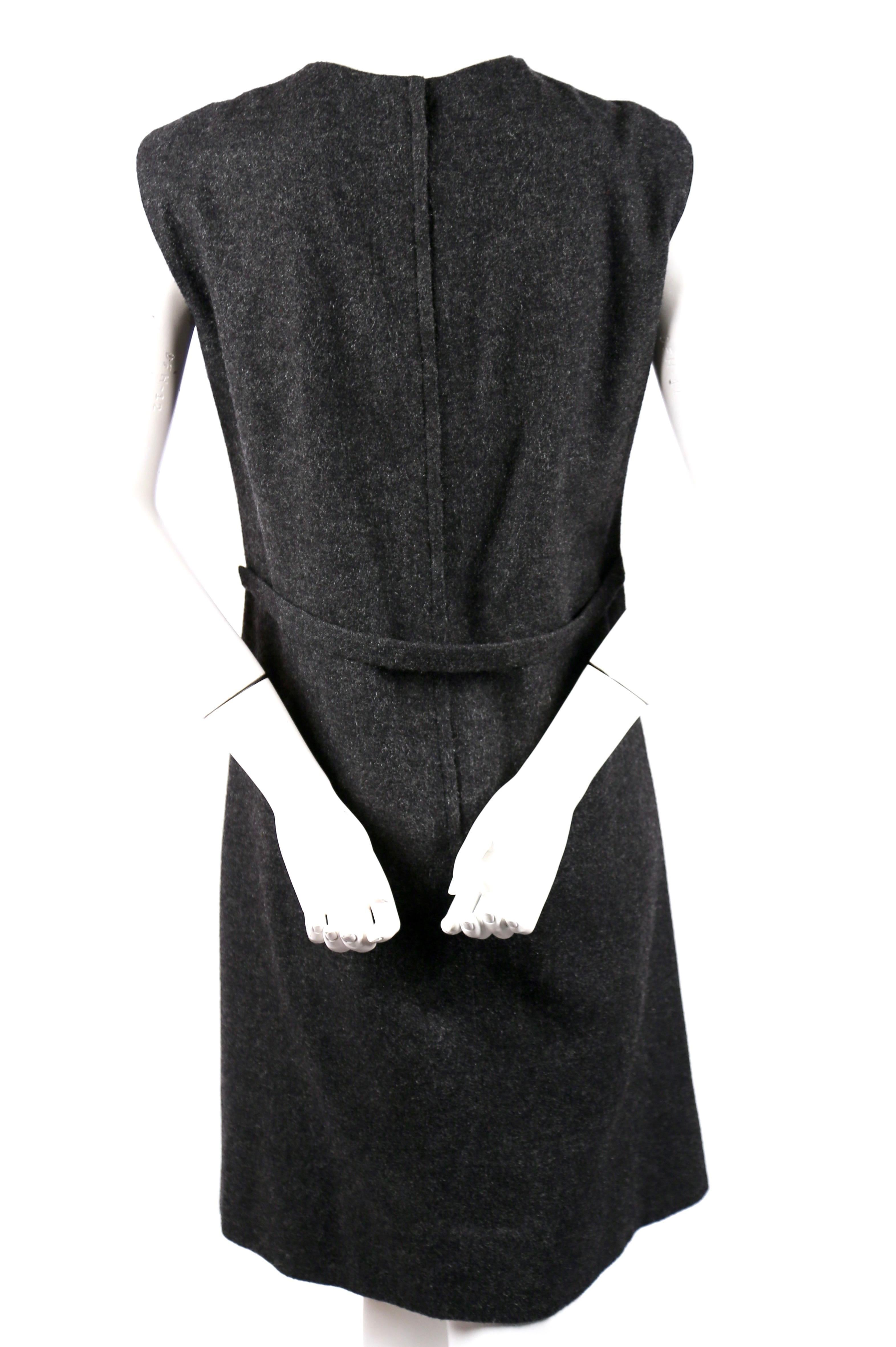 Sorelle Fontana charcoal grey wool dress with gold brocade detail, 1960s  In Good Condition For Sale In San Fransisco, CA