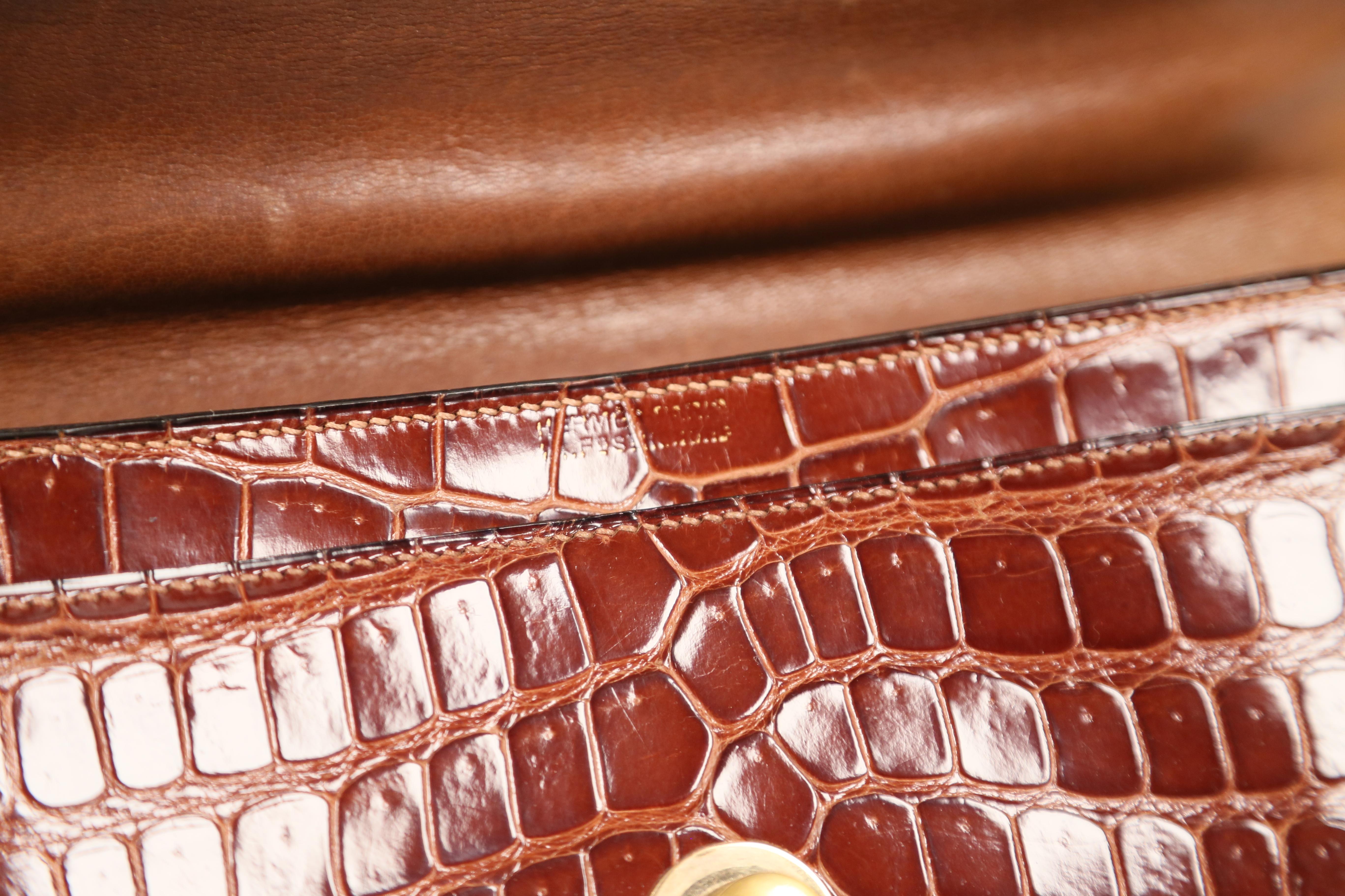 1940's HERMES crocodile top handle bag with geometric hardware 7