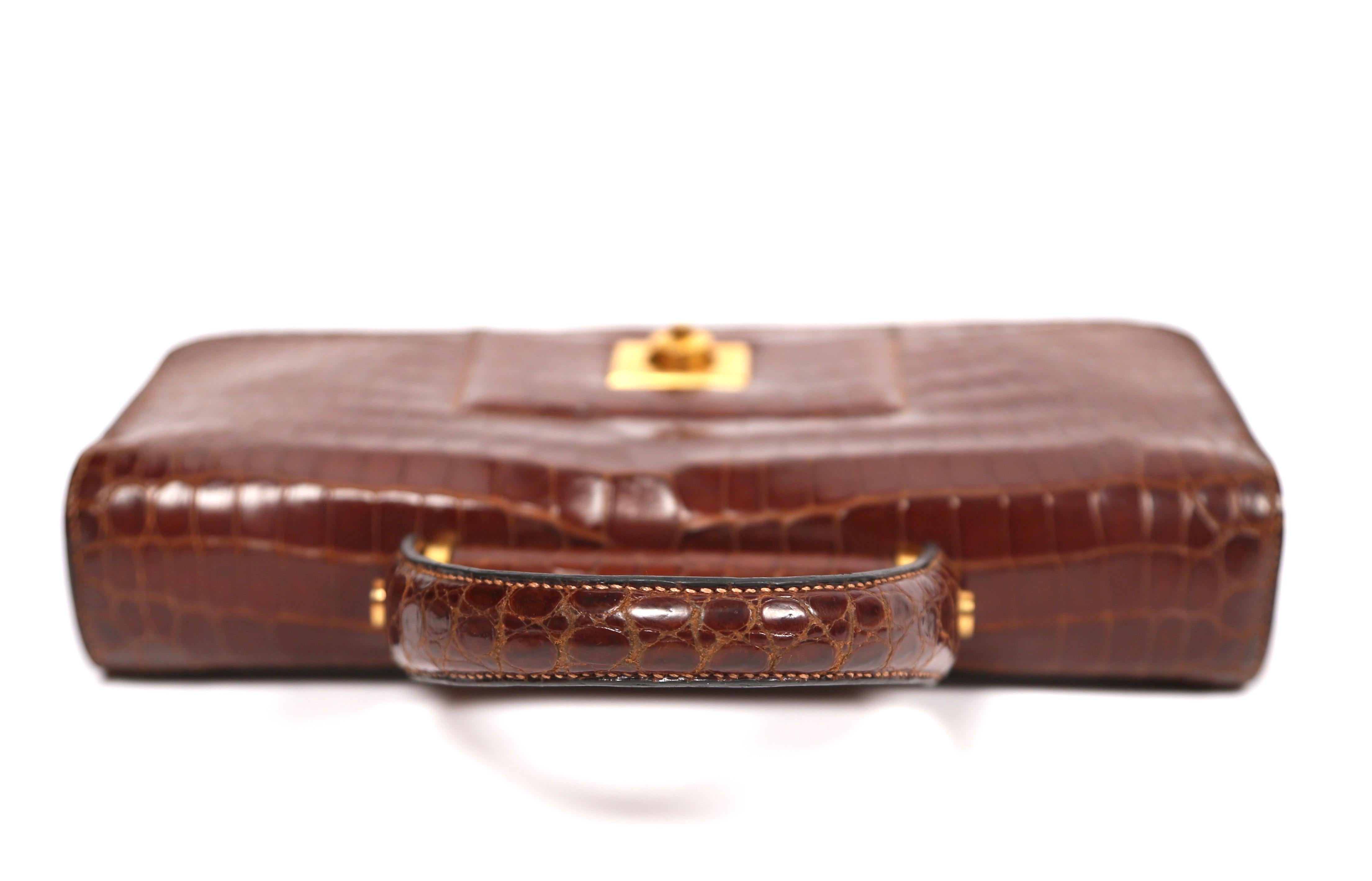 1940's HERMES crocodile top handle bag with geometric hardware 3