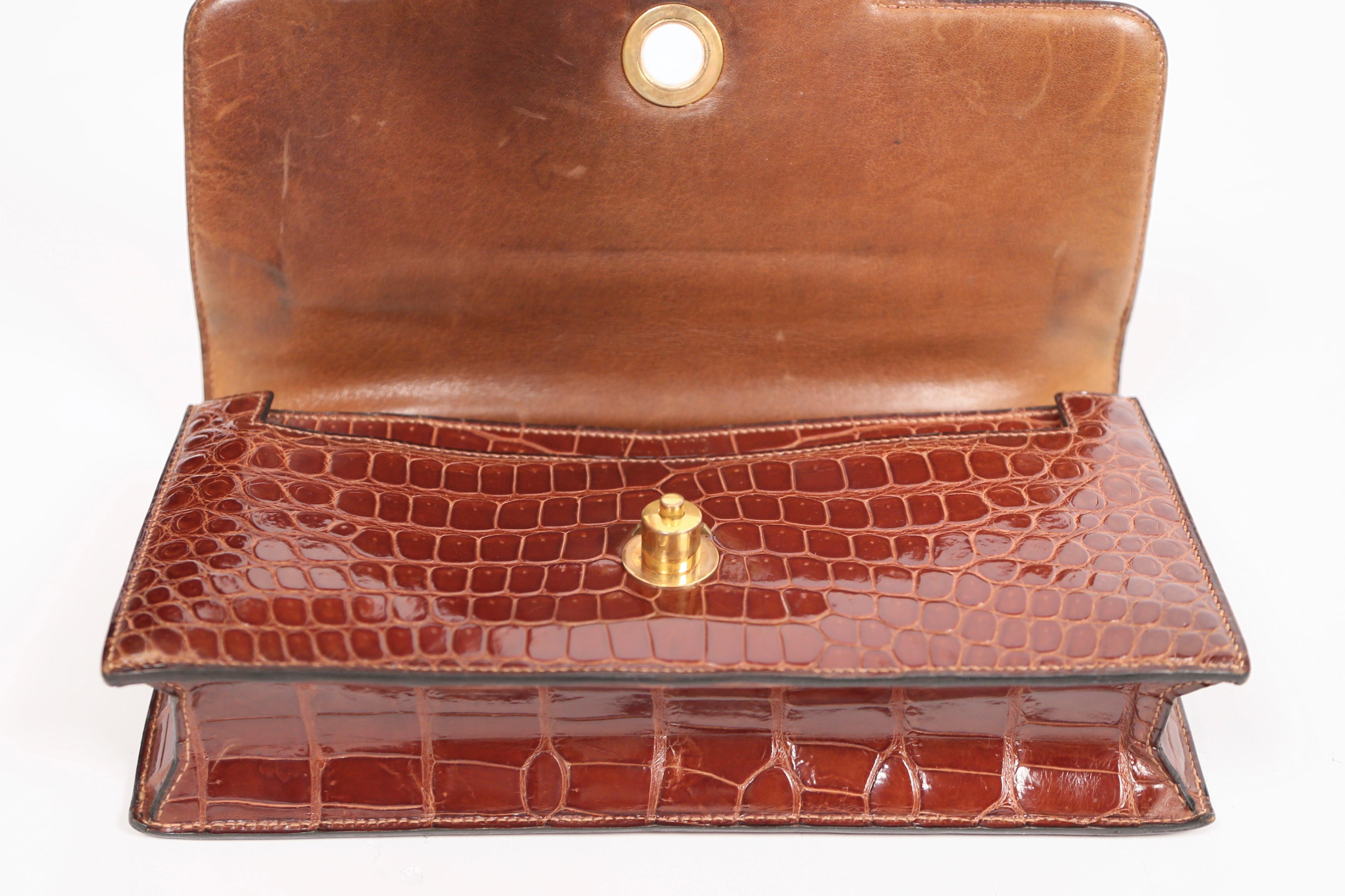 1940's HERMES crocodile top handle bag with geometric hardware 6