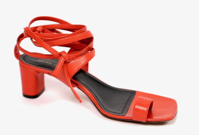 CELINE by PHOEBE PHILO red leather wrap around runway sandals at 1stDibs |  celine toe ring sandal, celine wrap sandals, celine sandals toe ring