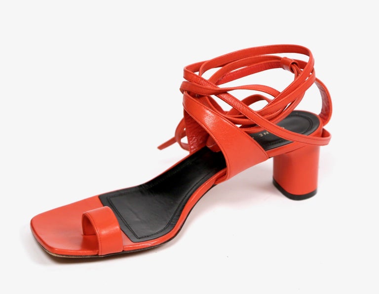 CELINE by PHOEBE PHILO red leather wrap around runway sandals at ...