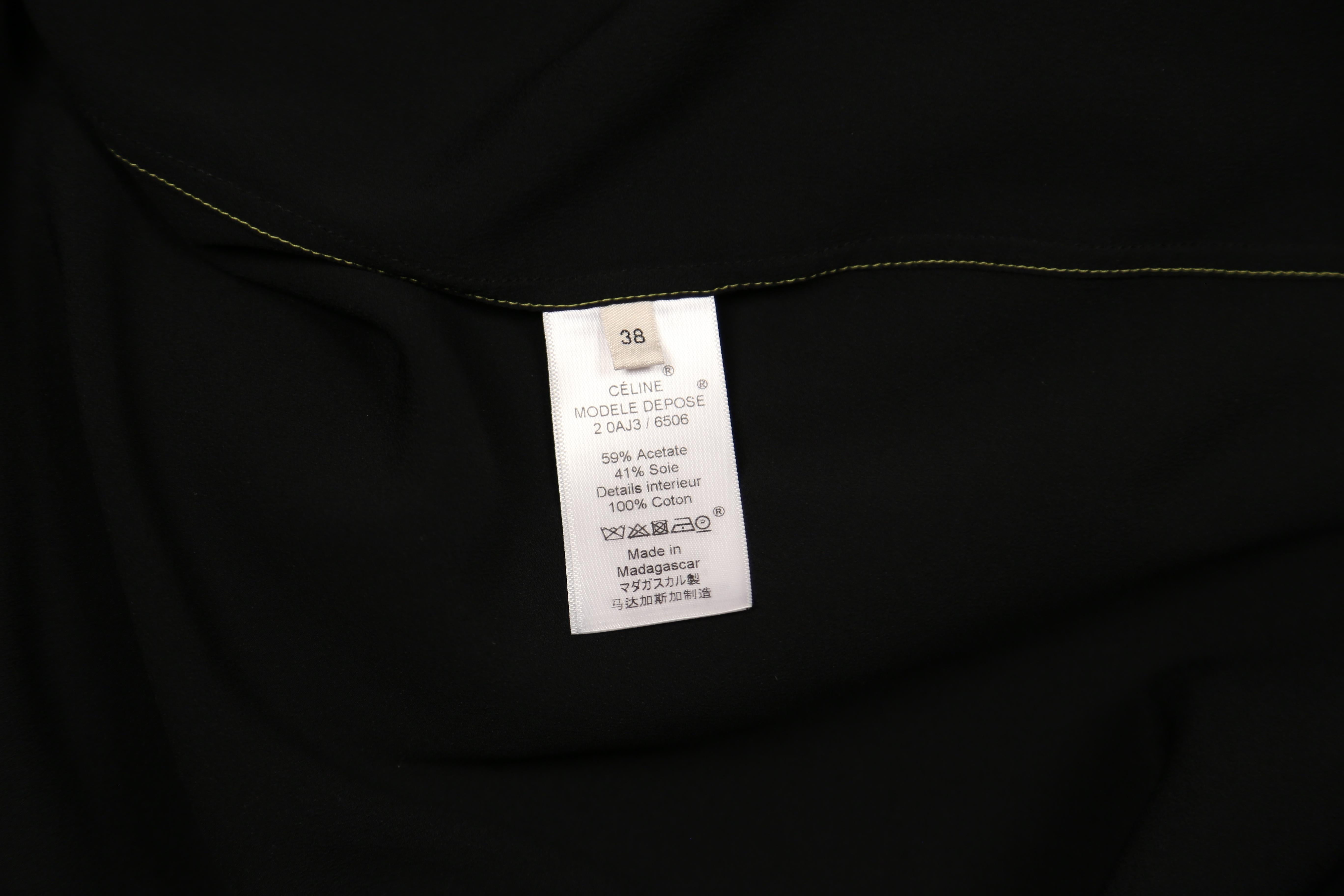 Black CELINE by PHOEBE PHILO black shirt with yellow topstitching and tortoise buttons