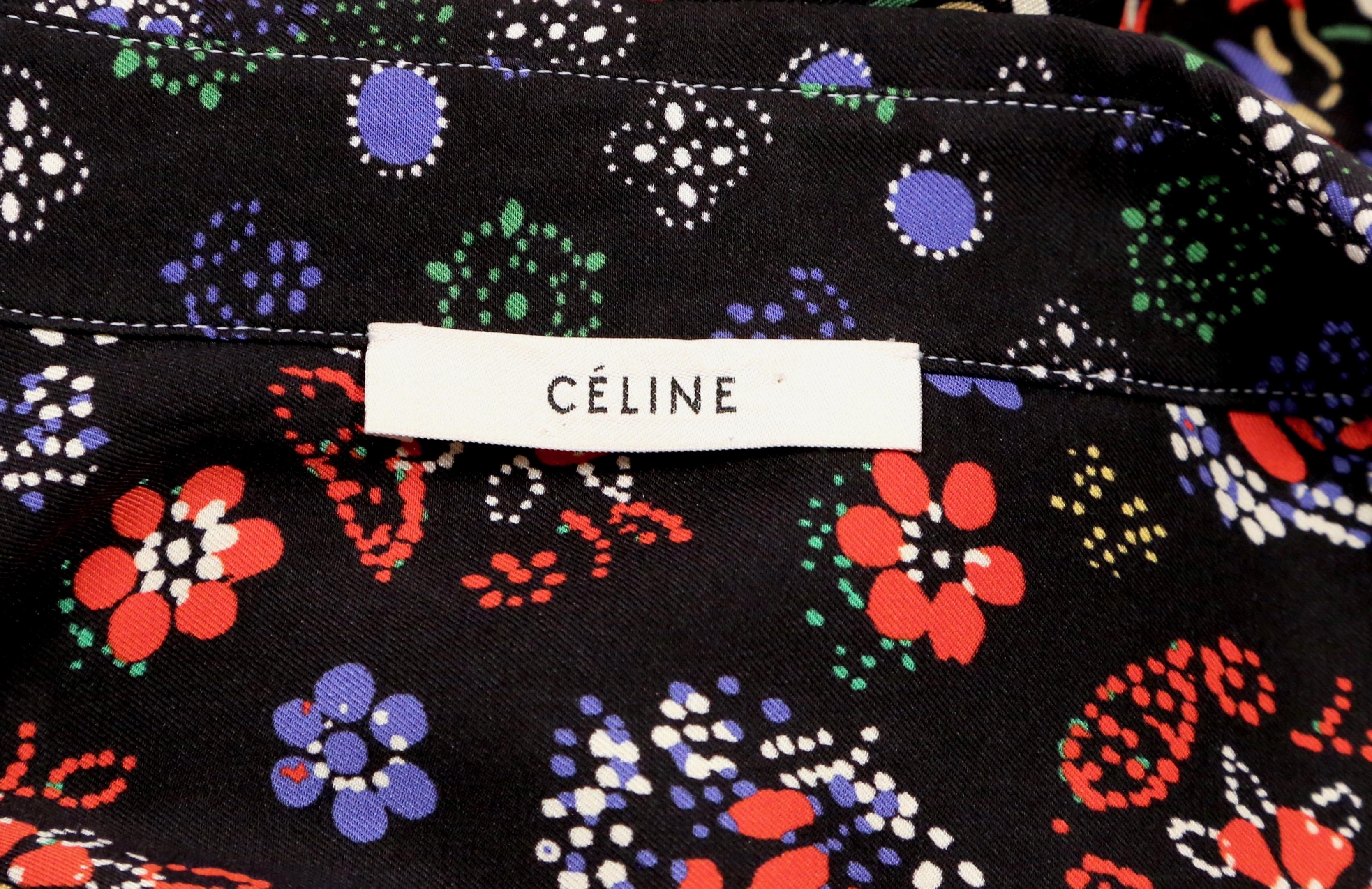 CELINE by PHOEBE PHILO floral printed silk shirt with ties 2