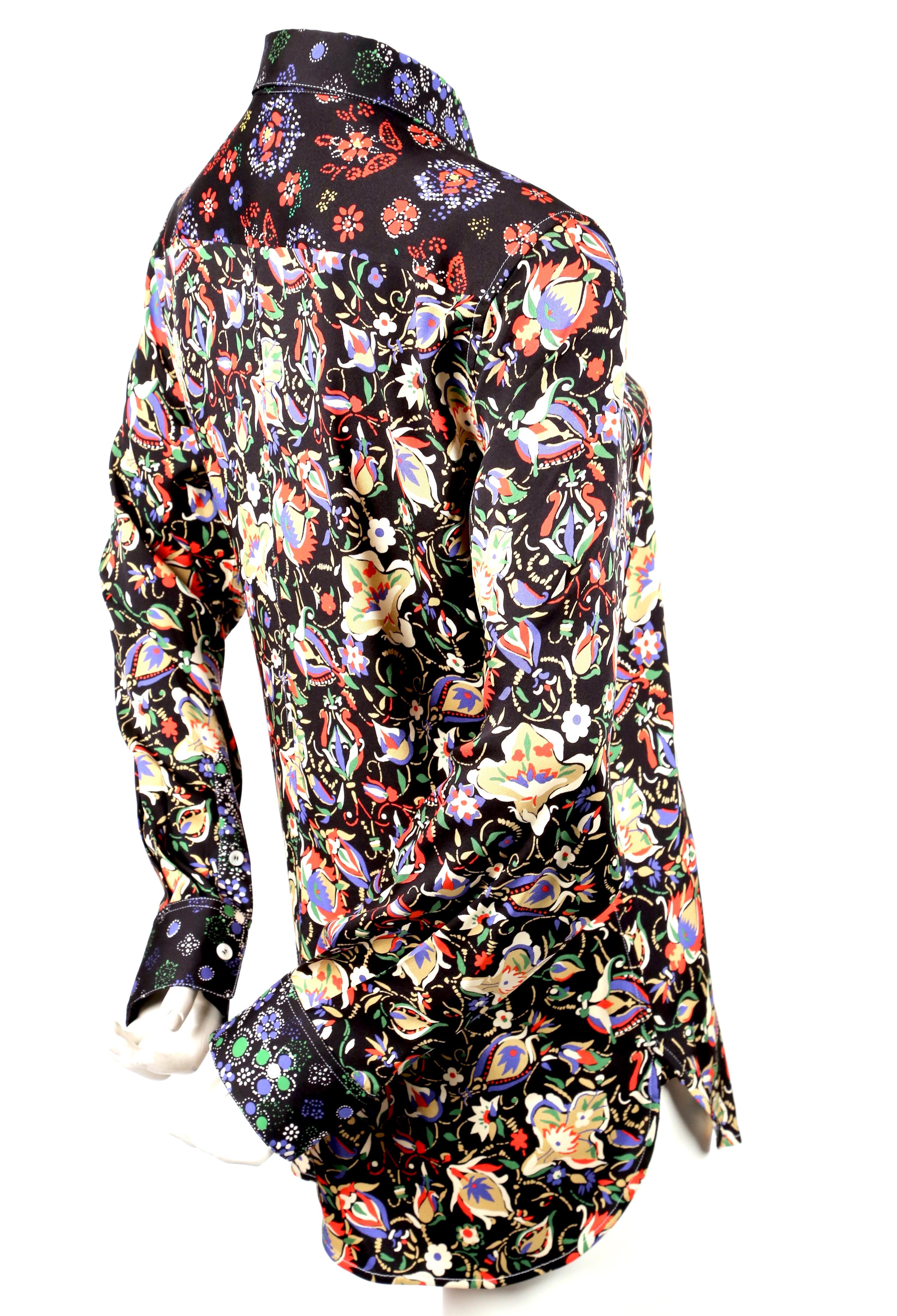 Black CELINE by PHOEBE PHILO floral printed silk shirt with ties