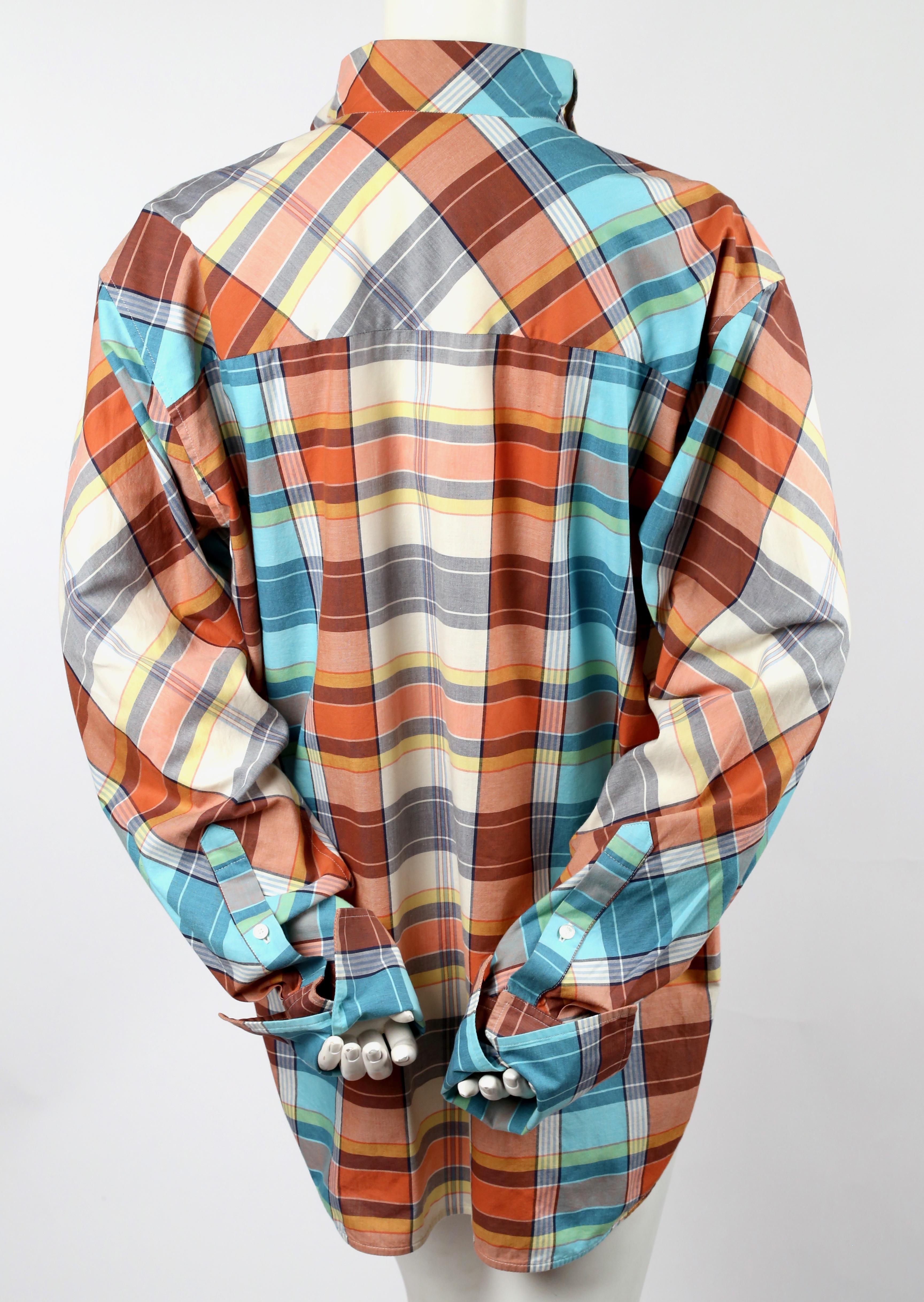 2013 CELINE by PHOEBE PHILO plaid cotton runway top with draped neck In Good Condition In San Fransisco, CA