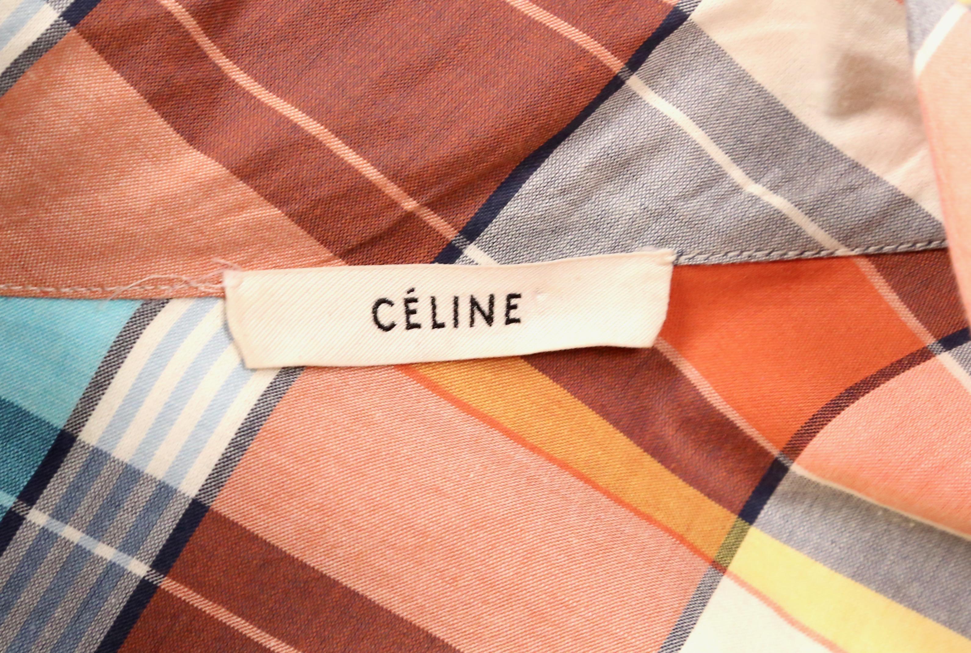 Women's or Men's 2013 CELINE by PHOEBE PHILO plaid cotton runway top with draped neck