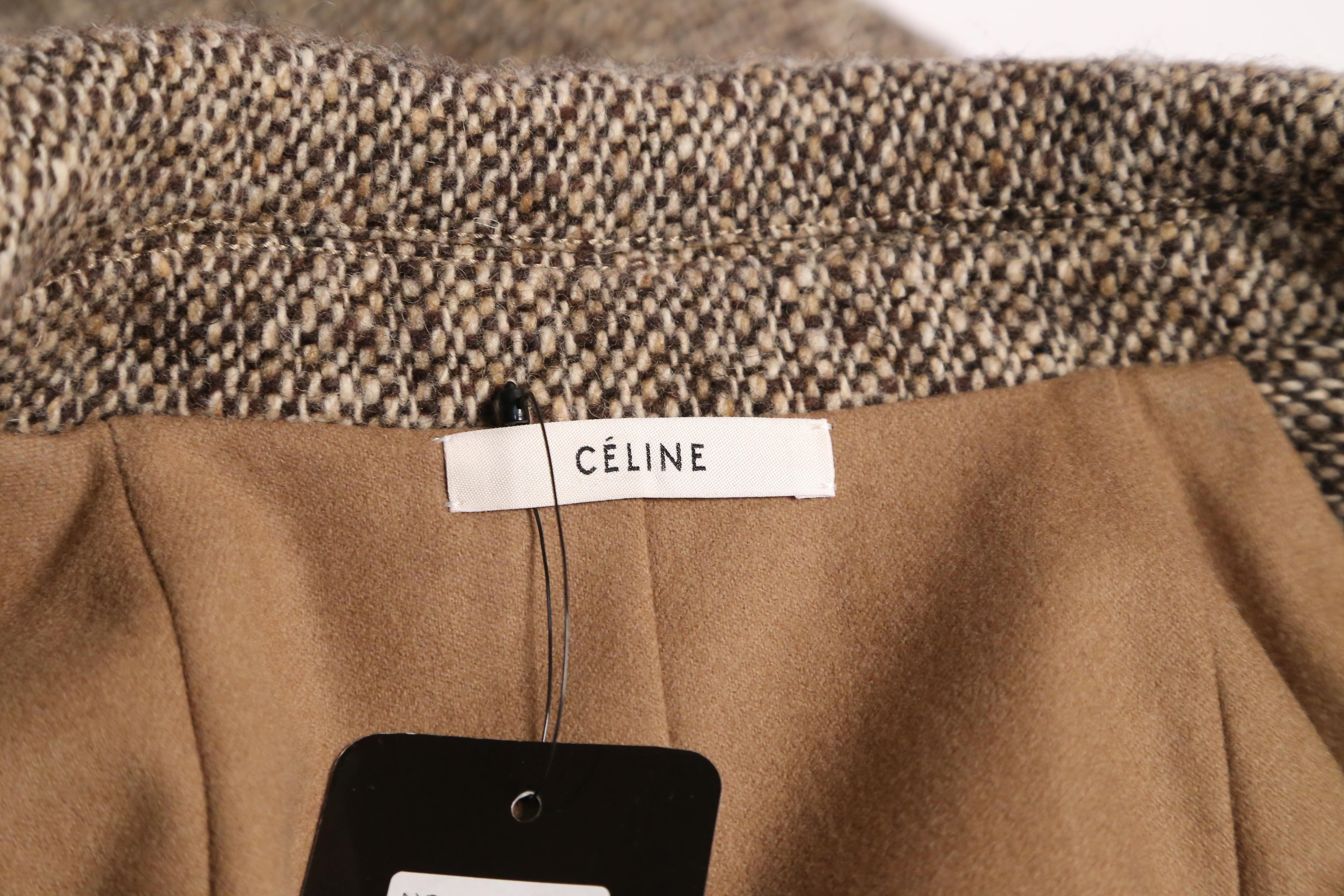 Brown CELINE by PHOEBE PHILO tweed wool coat with waist tie - new