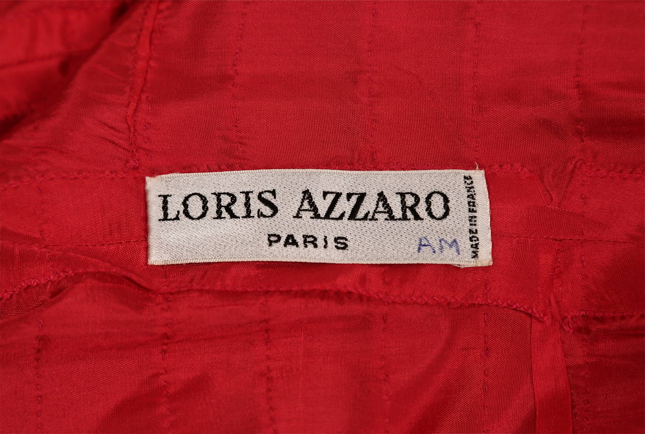 Women's 1970's LORIS AZZARO haute couture fuchsia silk gown with horizontal pleating