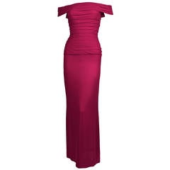 1970's LORIS AZZARO haute couture fuchsia silk gown with horizontal pleating