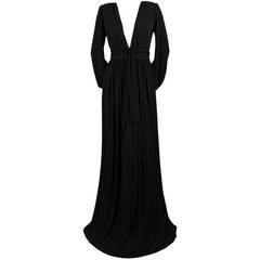 1970's YVES SAINT LAURENT long black jersey gown with matching sash 3