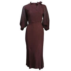 1930's MAINBOCHER oxblood crepe dress with beaded sleeves