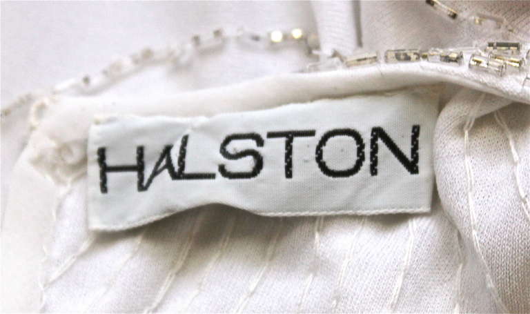 1970's HALSTON white silk jersey dress with silver beading 1