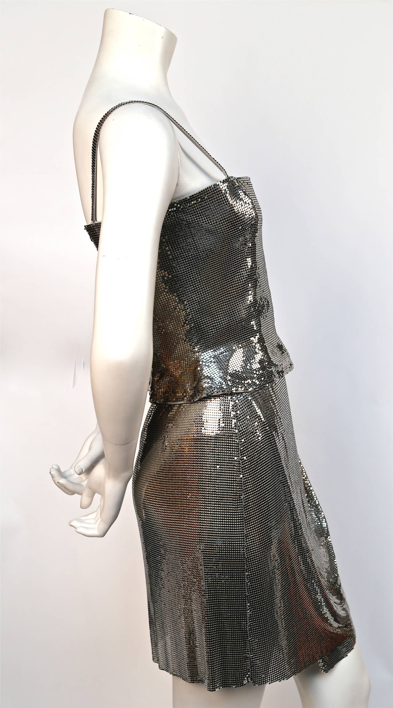 1994 GIANNI VERSACE COUTURE silver Oroton chainmail top and skirt at ...