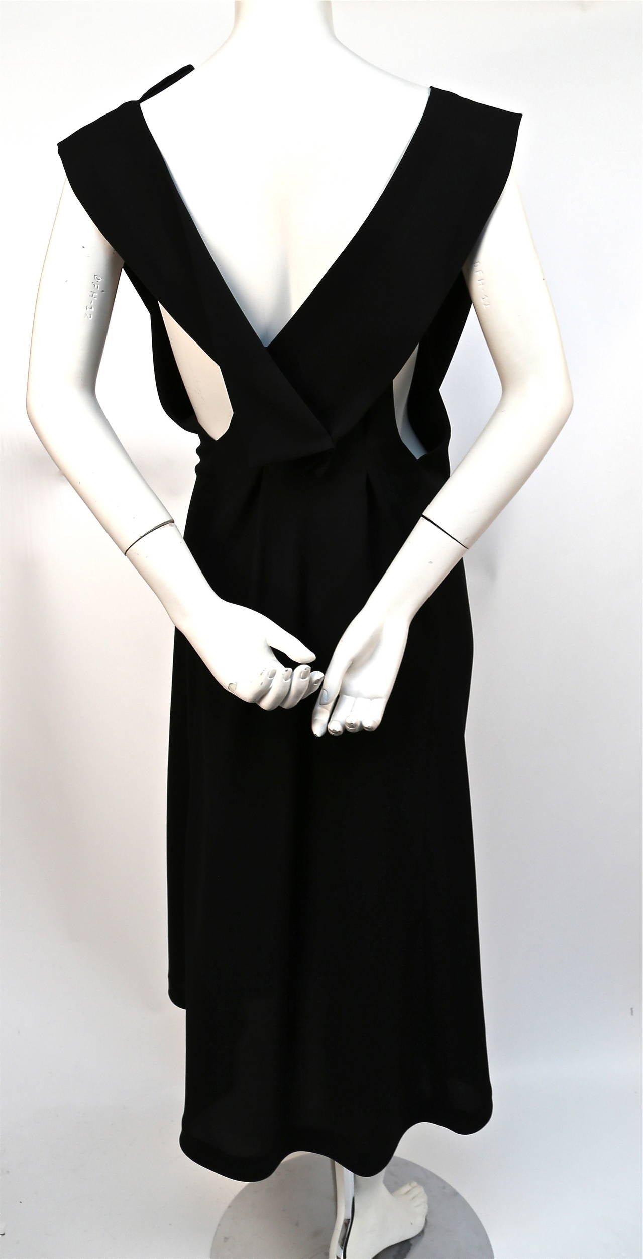 Women's 1980's YOHJI YAMAMOTO black dress with asymmetrical closure and origami pleats