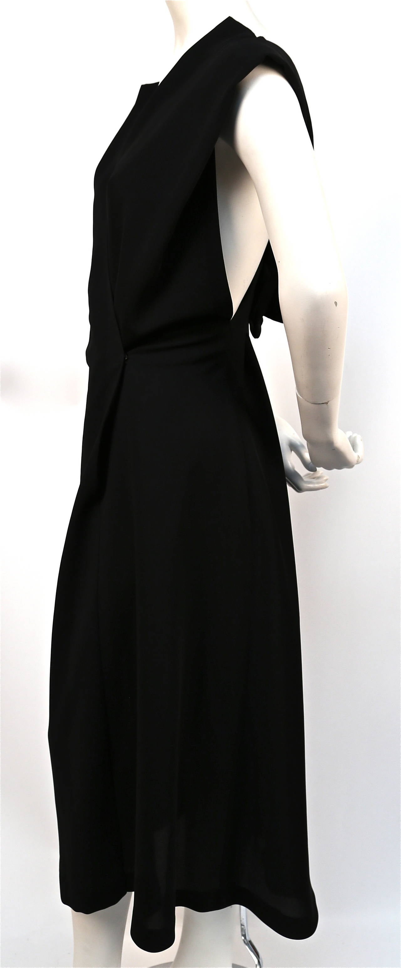 1980's YOHJI YAMAMOTO black dress with asymmetrical closure and origami pleats 1