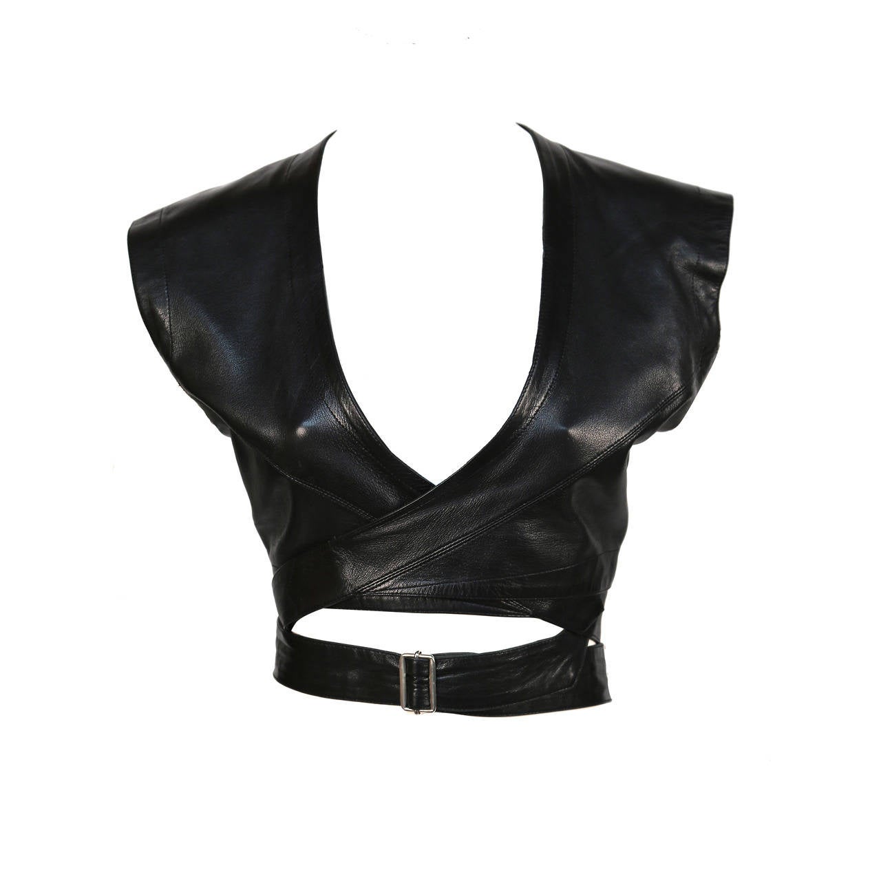1990'S AZZEDINE ALAIA black leather wrap bustier with belt