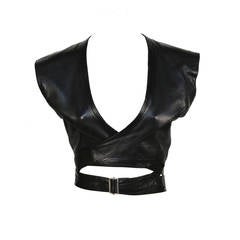 Vintage 1990'S AZZEDINE ALAIA black leather wrap bustier with belt