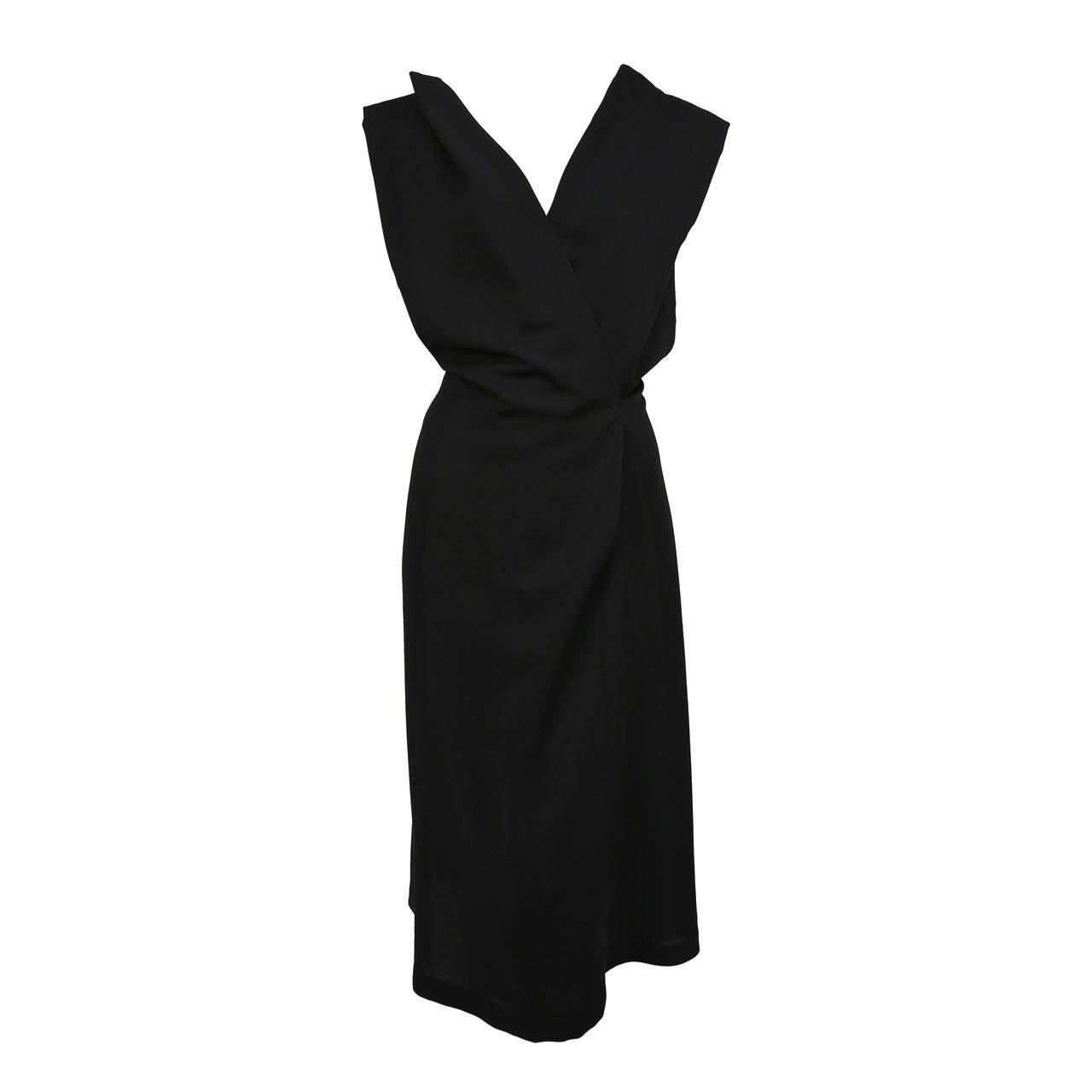 1980's YOHJI YAMAMOTO black dress with asymmetrical closure and origami pleats