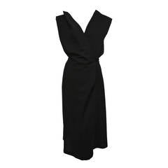 1980's YOHJI YAMAMOTO black dress with asymmetrical closure and origami pleats