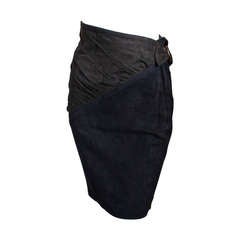1990's AZZEDINE ALAIA olive and black suede skirt with ruching and buckle 3