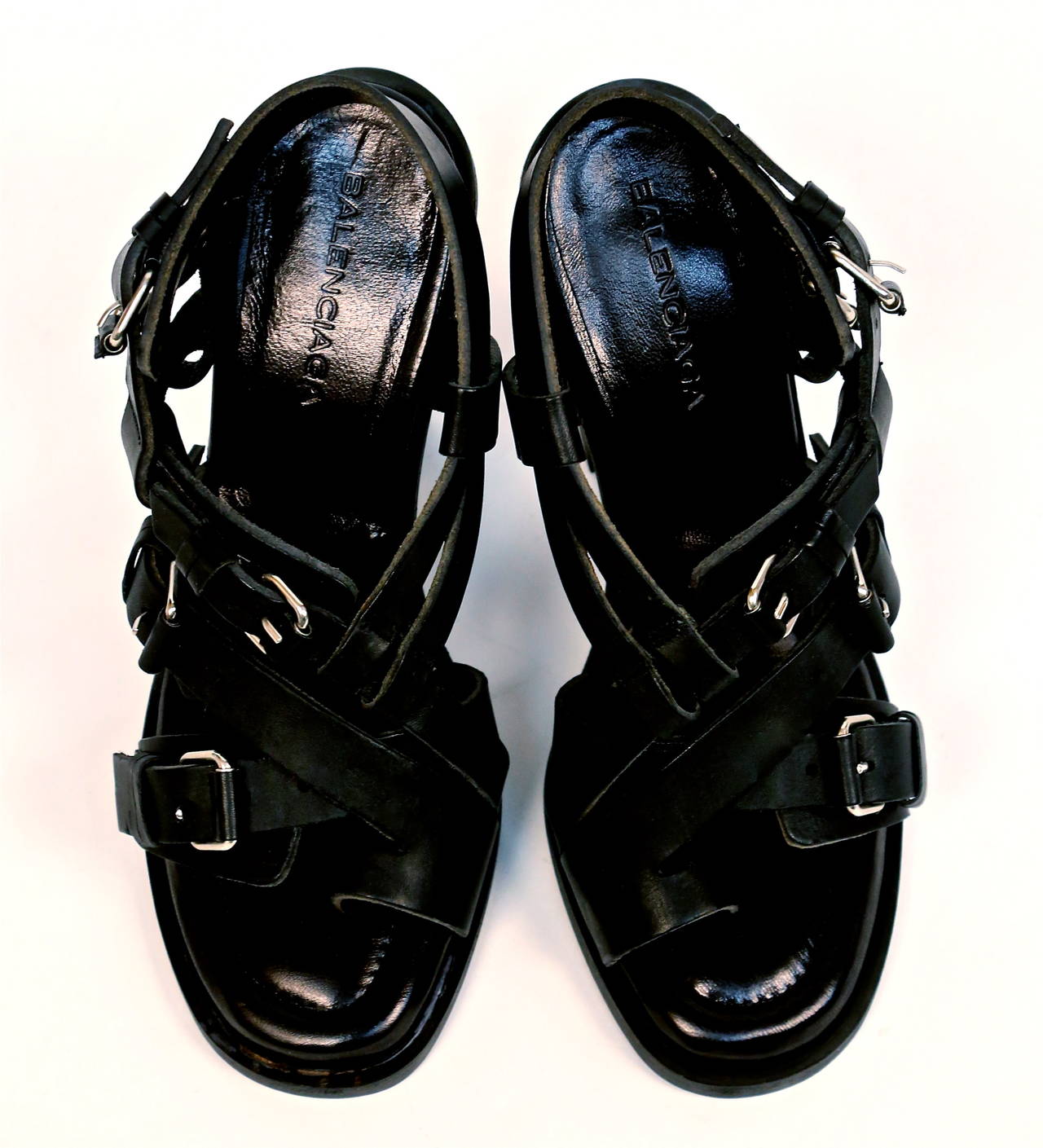 Black 2003 Nicolas Ghesquière for Balenciaga black leather sandals 38 unworn