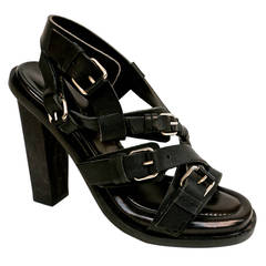 2003 Nicolas Ghesquière for Balenciaga black leather sandals 38 unworn