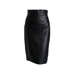 1990's AZZEDINE ALAIA black high waisted leather skirt with cut out back