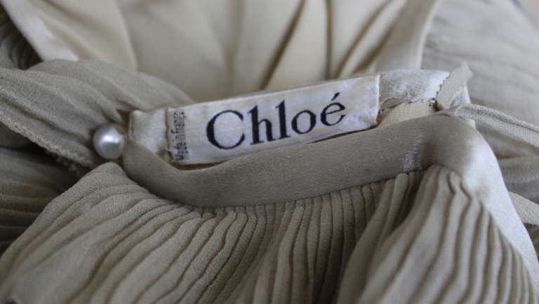 Brown 1970's KARL LAGERFELD for CHLOE silk dress with ruffles