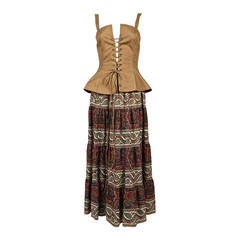 1977 YVES SAINT LAURENT lace up bustier with tiered floral paisley skirt 12