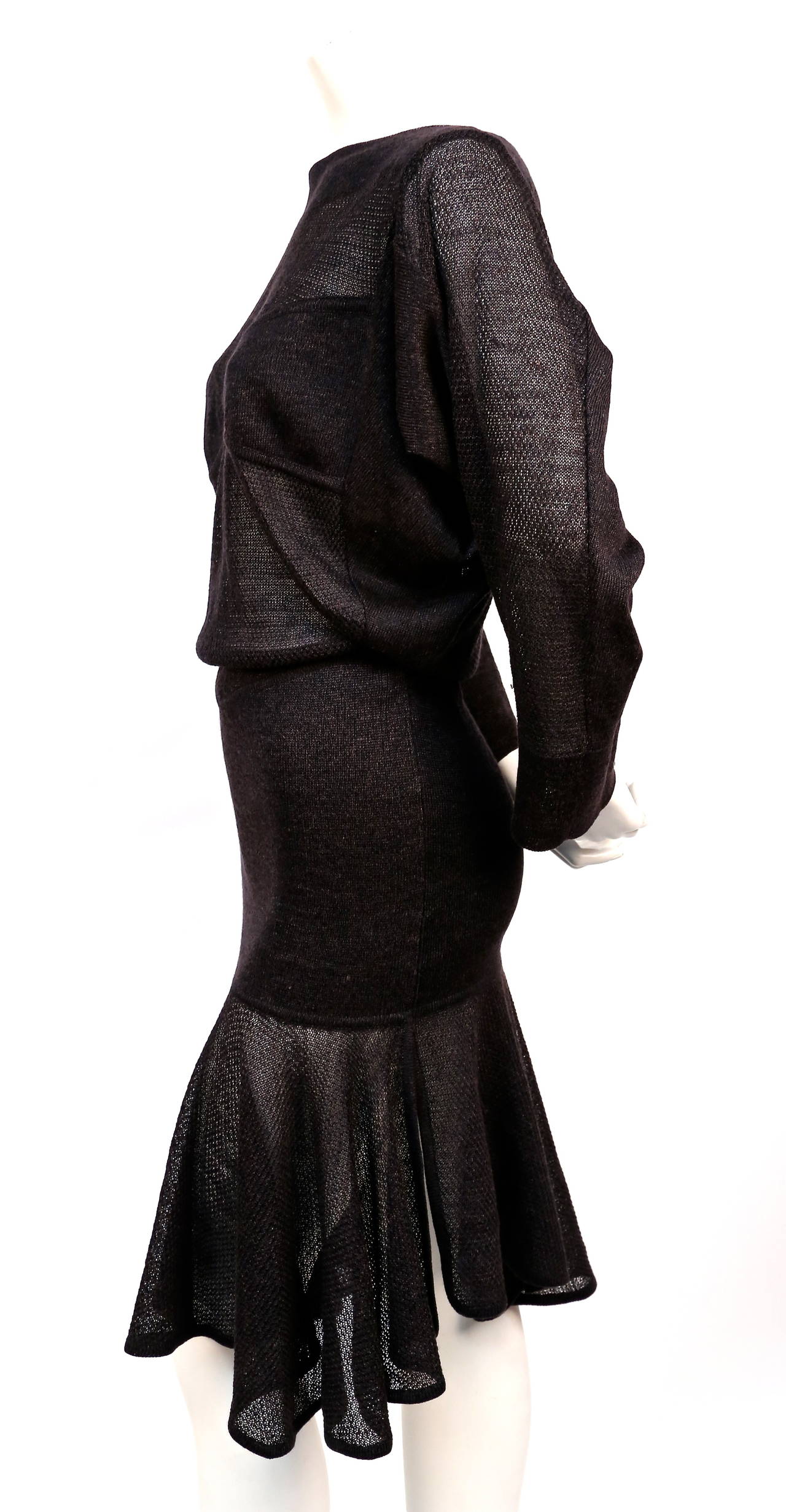 1980's AZZEDINE ALAIA deep brown knit illusion dress In Excellent Condition In San Fransisco, CA