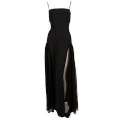 1998 BALENCIAGA 'le dix' by Nicolas Ghesquière black gown with sheer panels